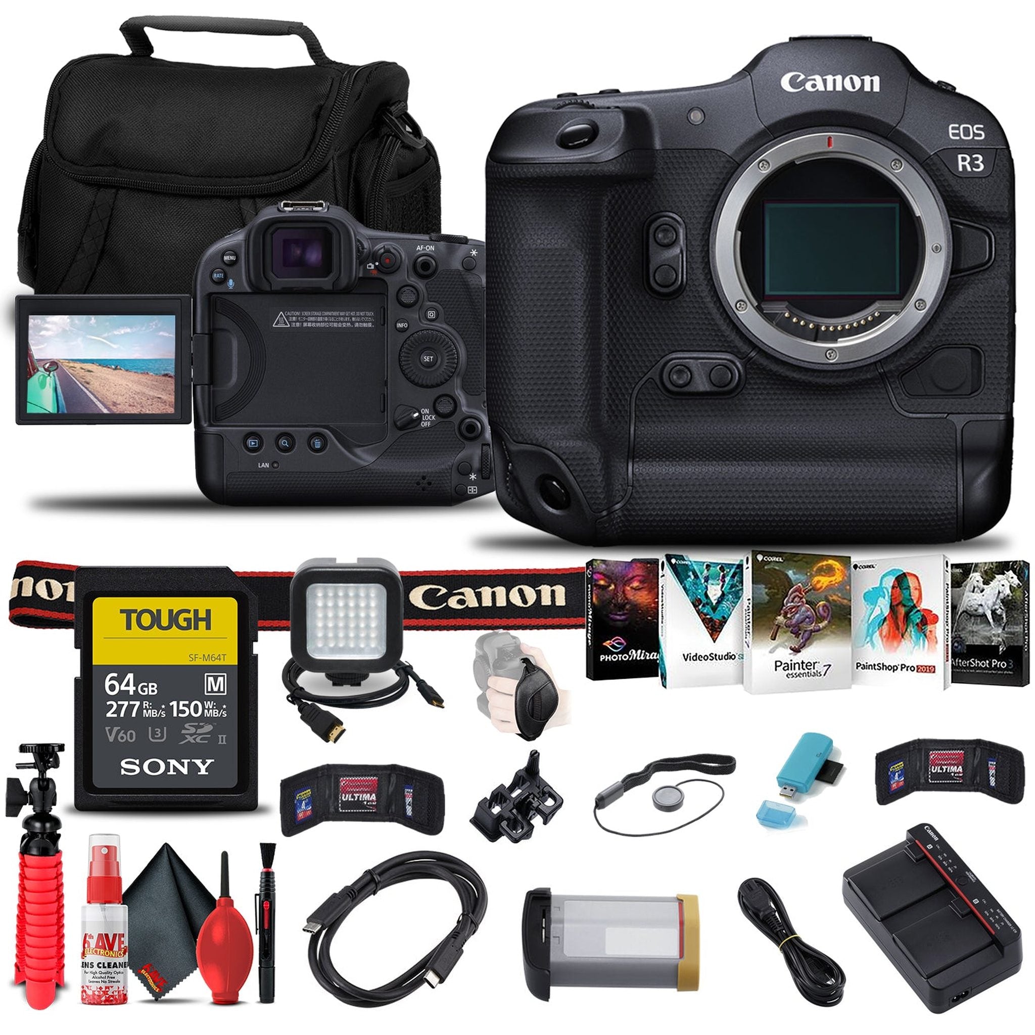 Canon EOS R3 Mirrorless Camera 4895C002 + Sony 64GB + More Bundle - Reconditioned Canon