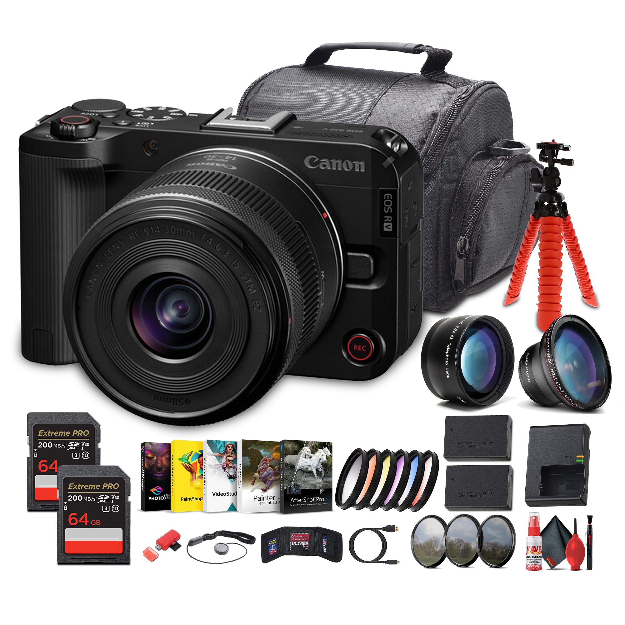 Canon EOS R50 V + 14–30mm Lens Kit | 4K60p Vlogging Camera, Power Zoom Lens - Bundle