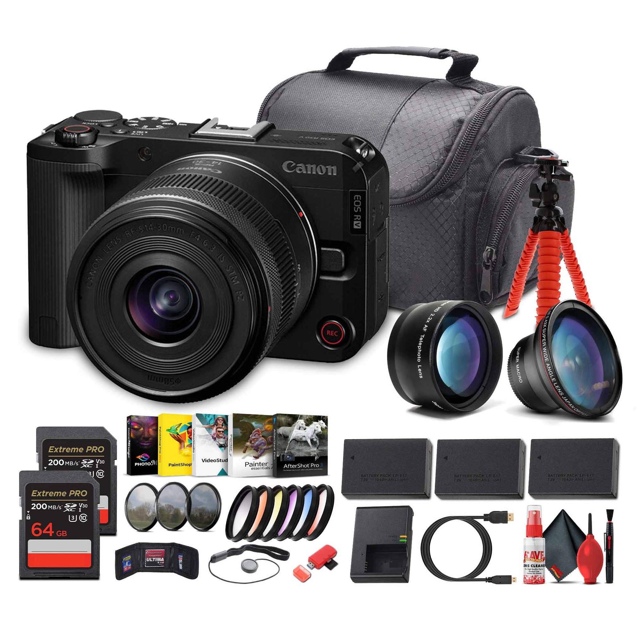 Canon EOS R50 V + 14–30mm Lens Kit | 4K60p Vlogging Camera, Power Zoom Lens - Bundle