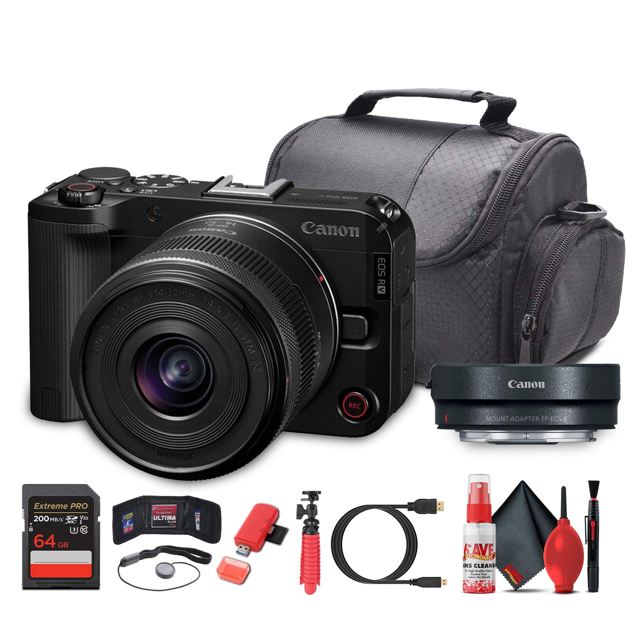 Canon EOS R50 V + 14–30mm Lens Kit | 4K60p Vlogging Camera, Power Zoom Lens - Bundle