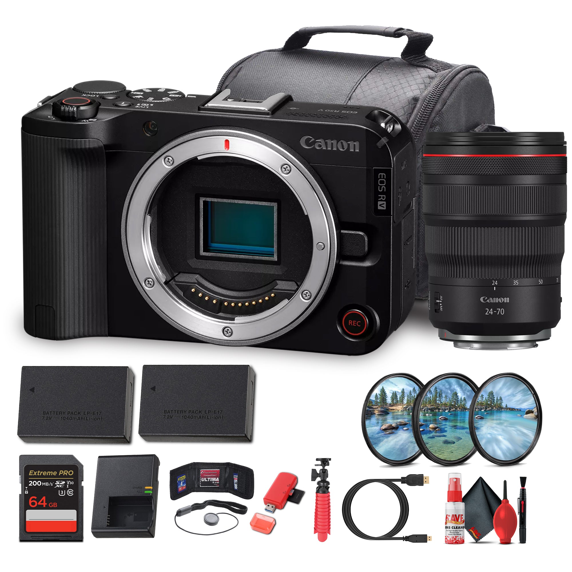 Canon EOS R50 V Mirrorless Camera | 24.2MP, 4K60p, Flip Screen, Dual Pixel AF - Bundle