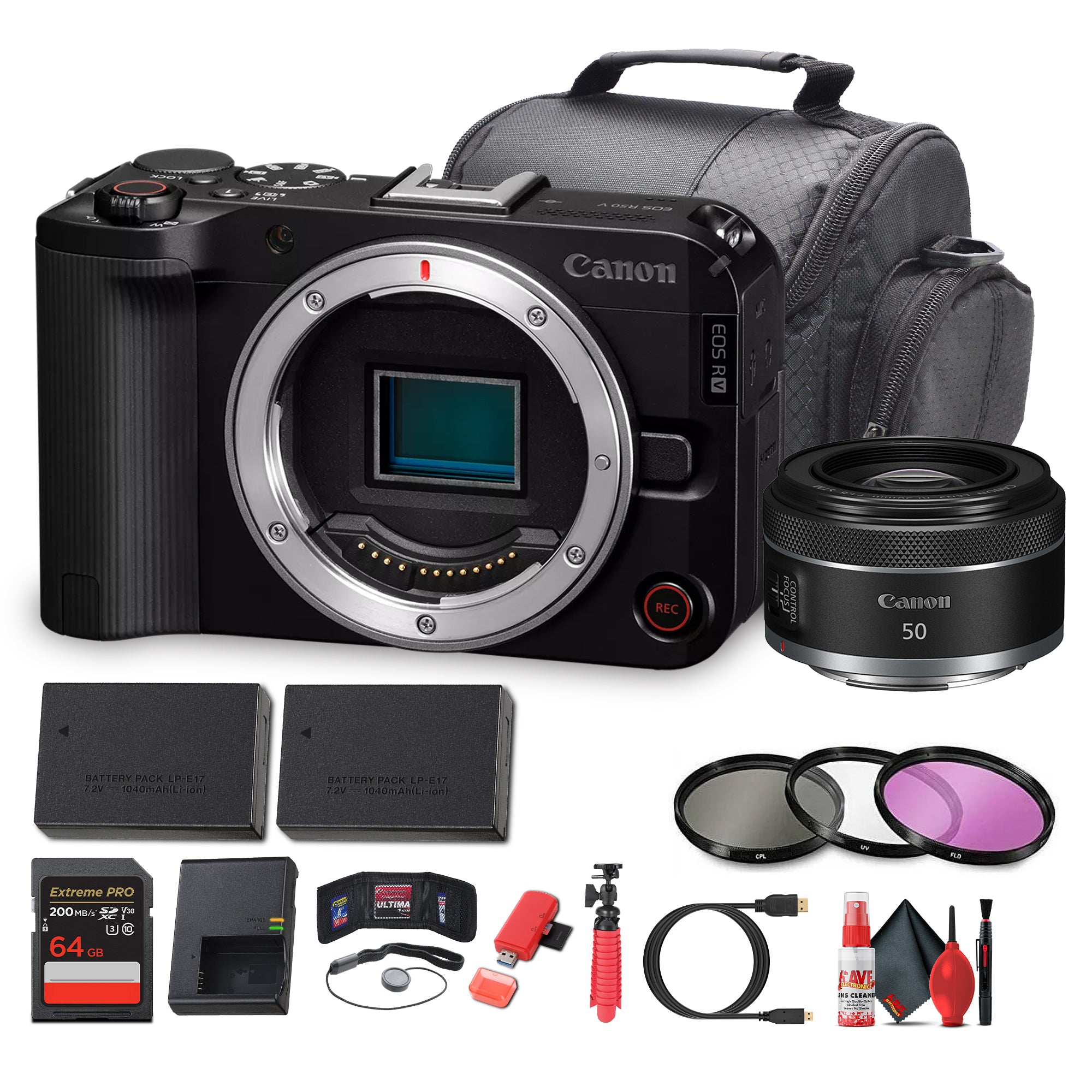 Canon EOS R50 V Mirrorless Camera | 24.2MP, 4K60p, Flip Screen, Dual Pixel AF - Bundle