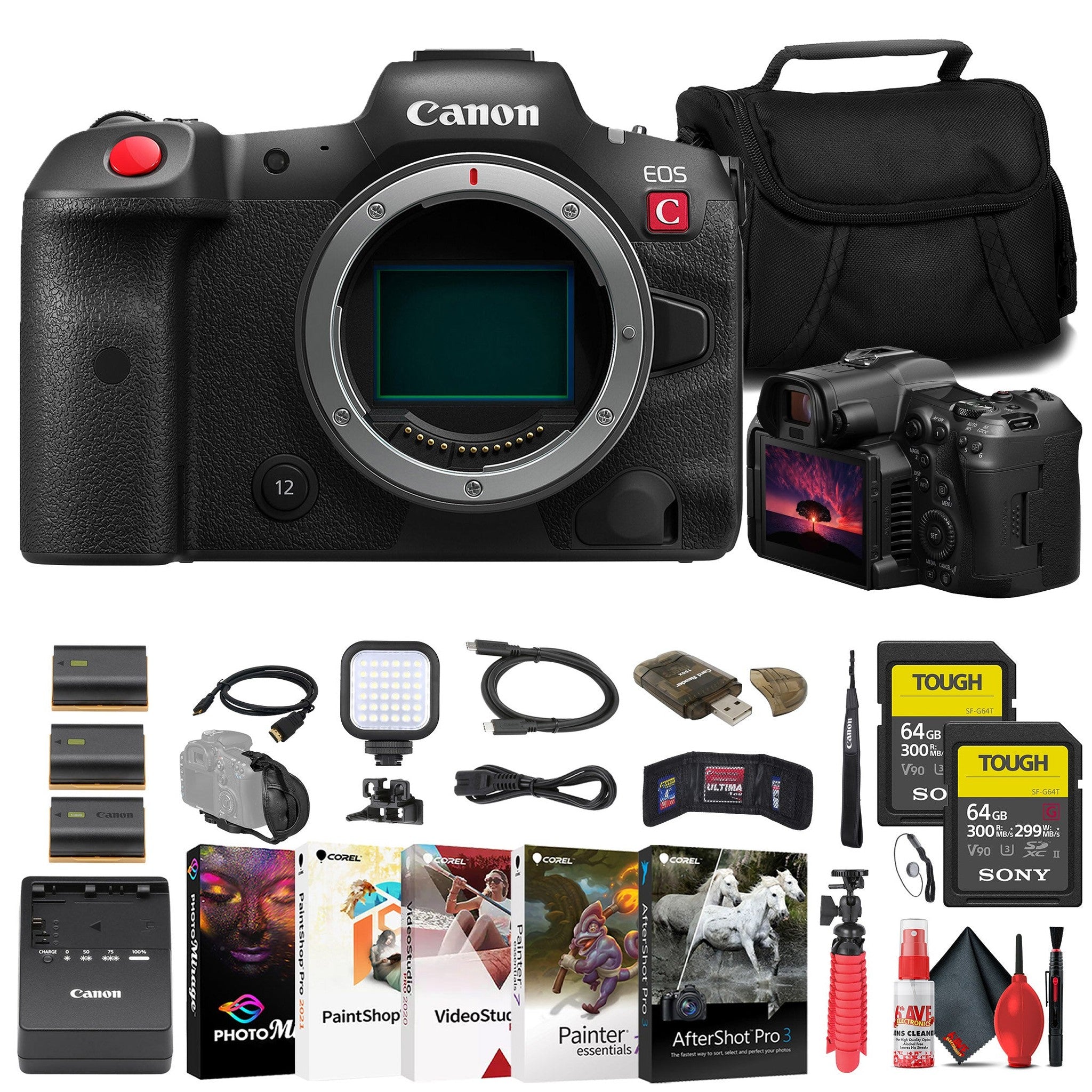Canon EOS R5 C Mirrorless Cinema Camera + 2 x 64GB TOUGH Card + Bag + More Canon