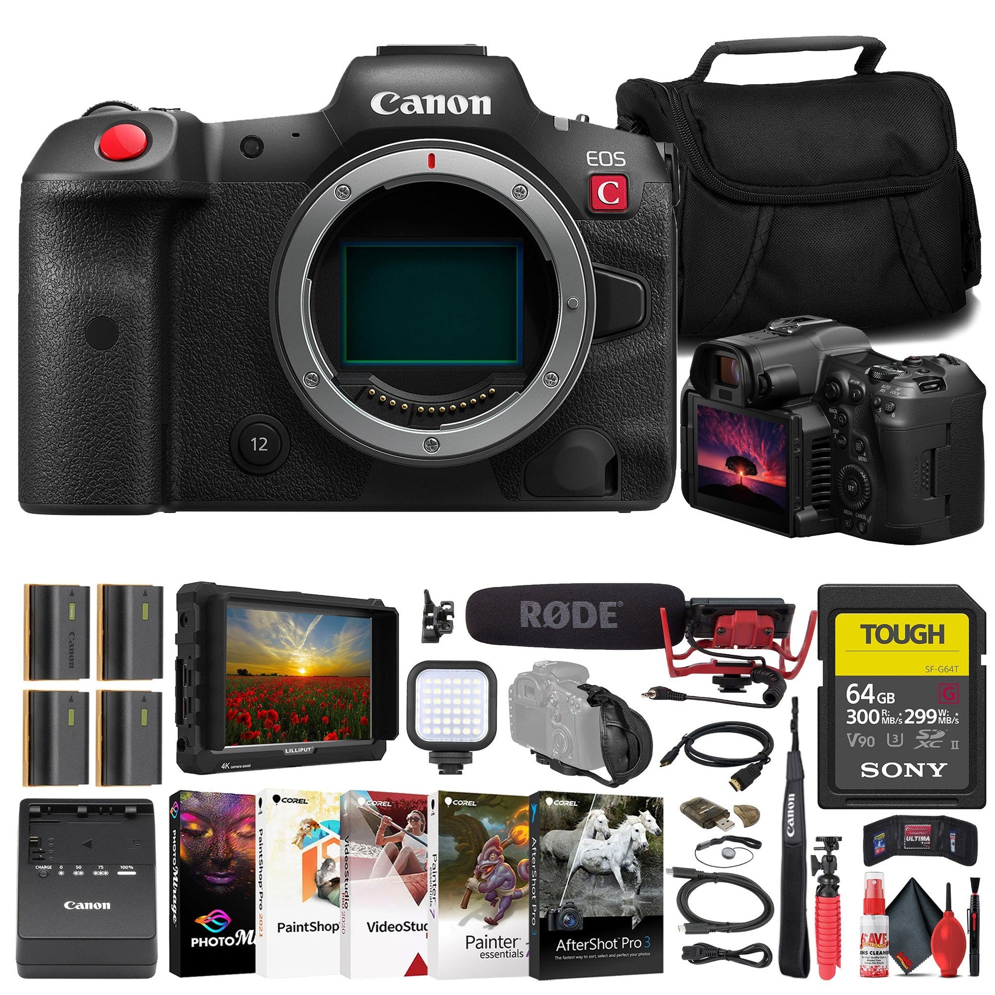Canon EOS R5 C Mirrorless Cinema Camera + 4K Monitor + Mic + 64GB Card + Bag + More - Reconditioned Canon