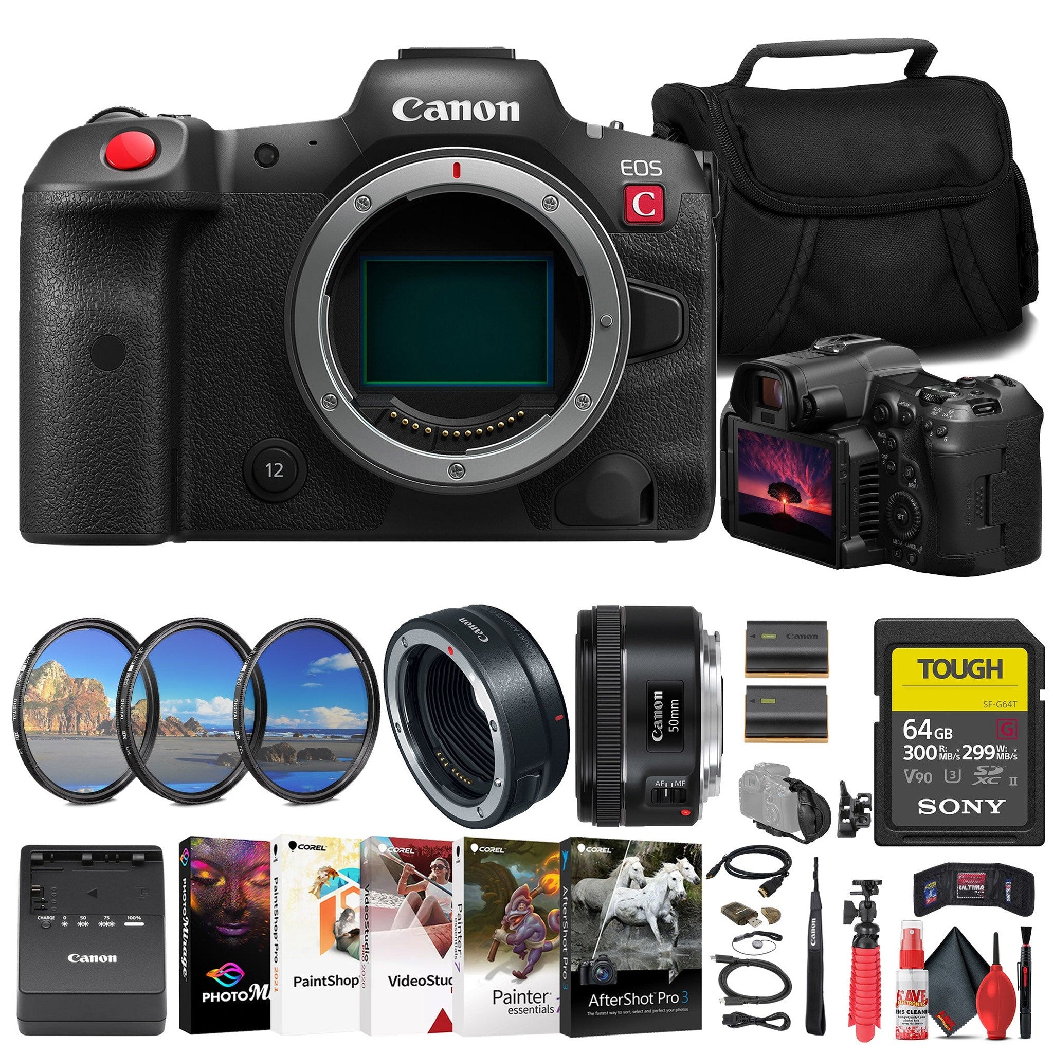 Canon EOS R5 C Mirrorless Cinema Camera + Canon EF 50mm Lens + More Canon