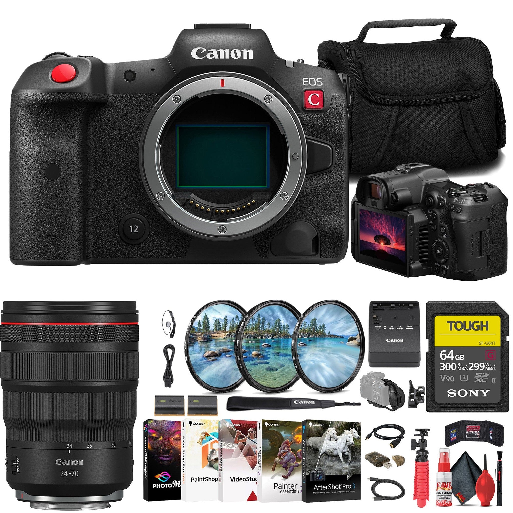 Canon EOS R5 C Mirrorless Cinema Camera + Canon 24-70mm Lens + 64GB Card + More Canon