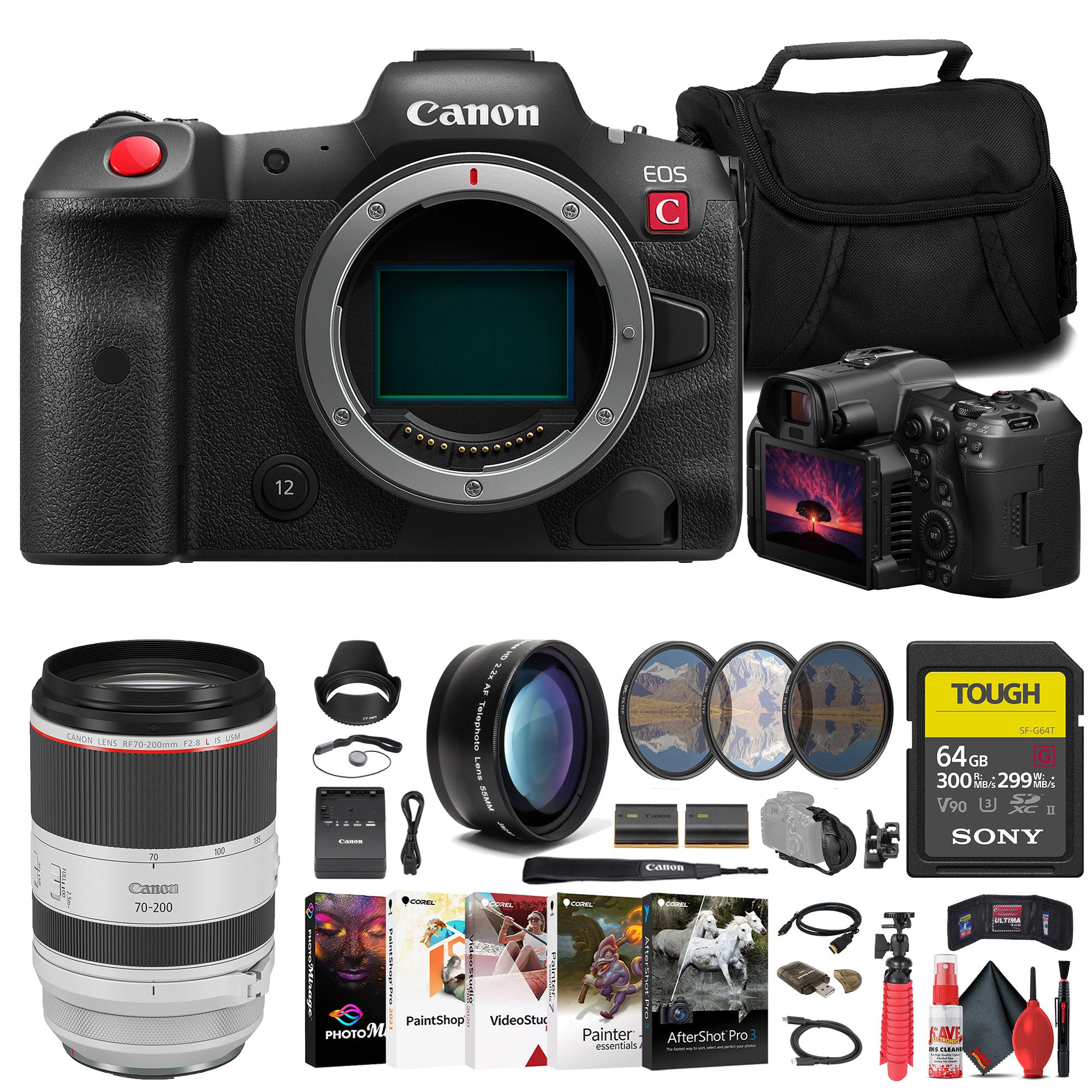 Canon EOS R5 C Mirrorless Cinema Camera + Canon 70-200mm Lens + 64GB Card + More