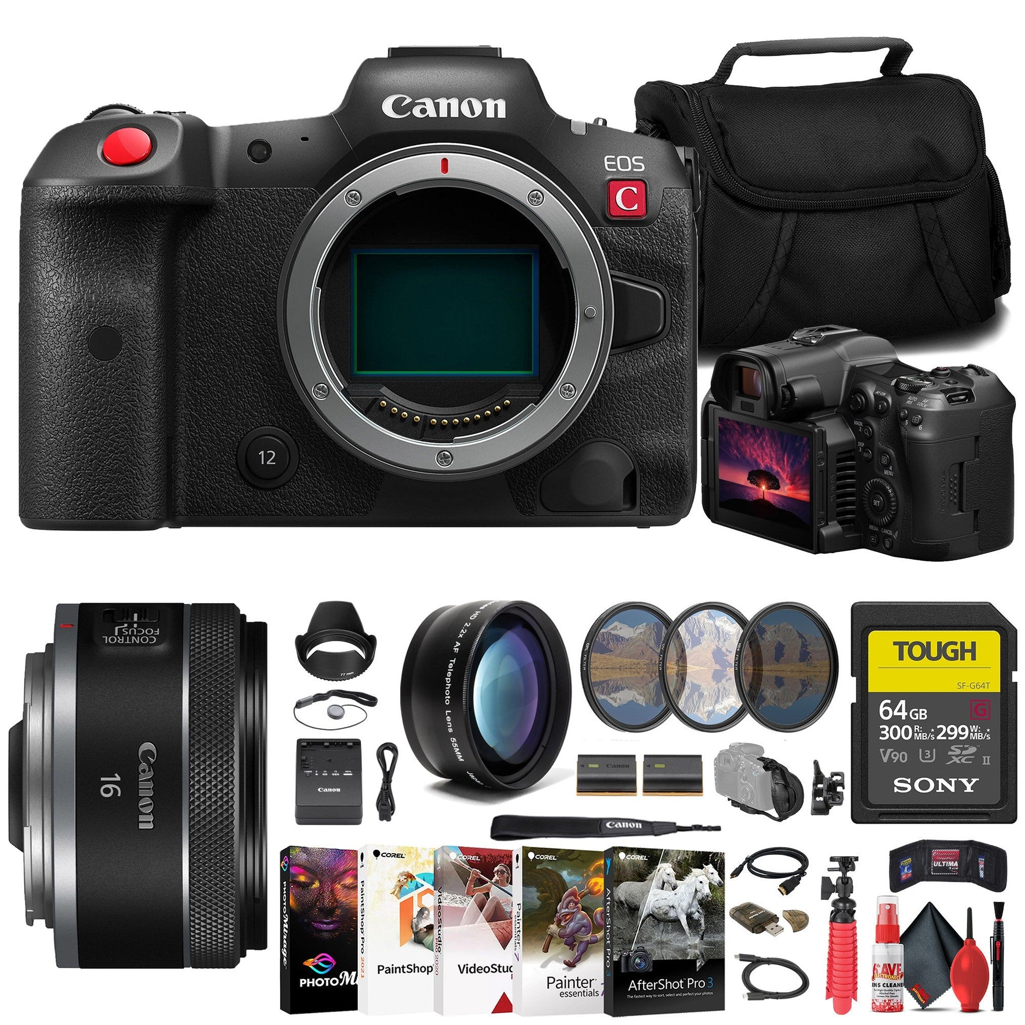 Canon EOS R5 C Mirrorless Cinema Camera + Canon 16mm Lens + 64GB Card + More Canon