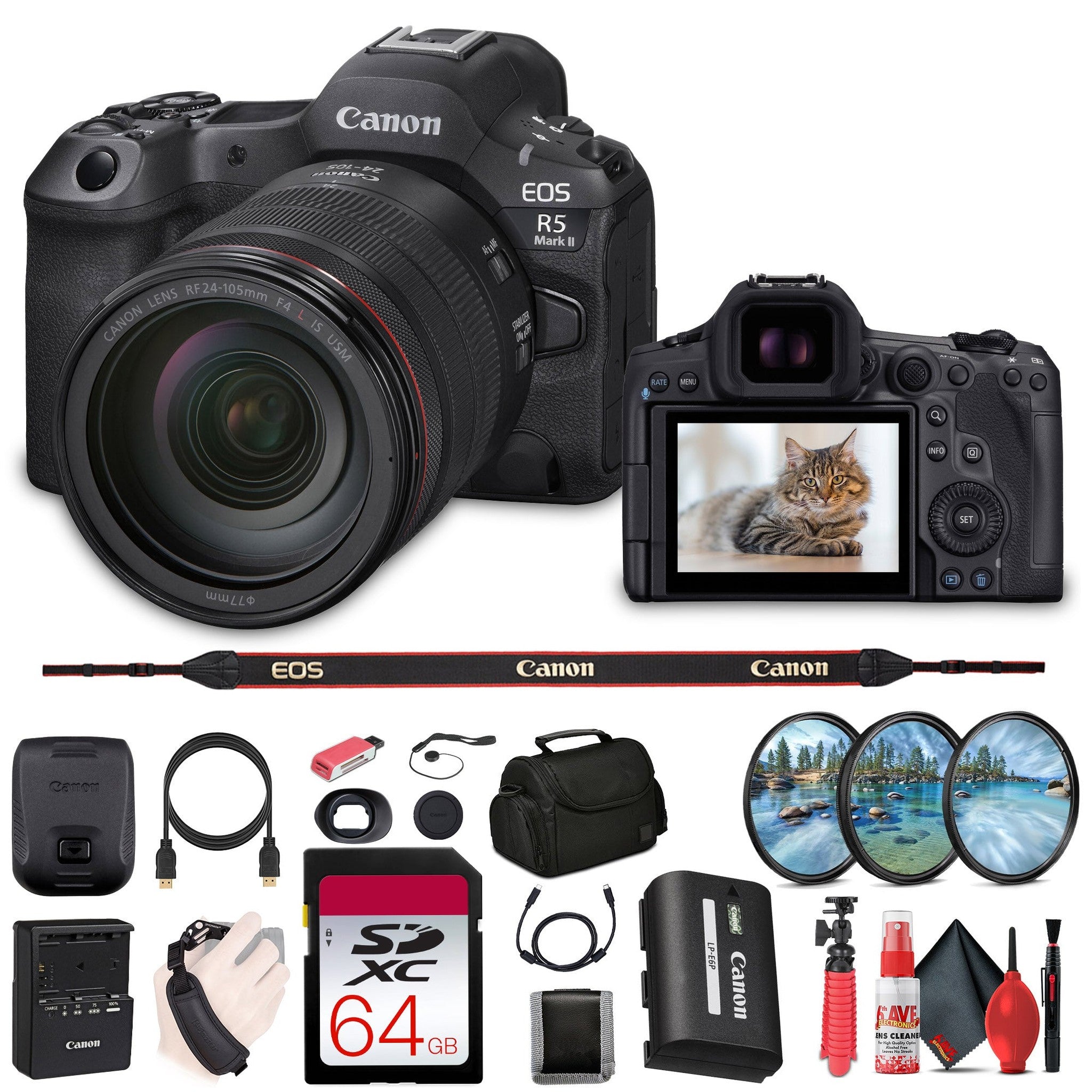 Canon EOS R5 Mark II Mirrorless Camera with 24-105mm f/4 Lens 6536C012 Bundle International Model