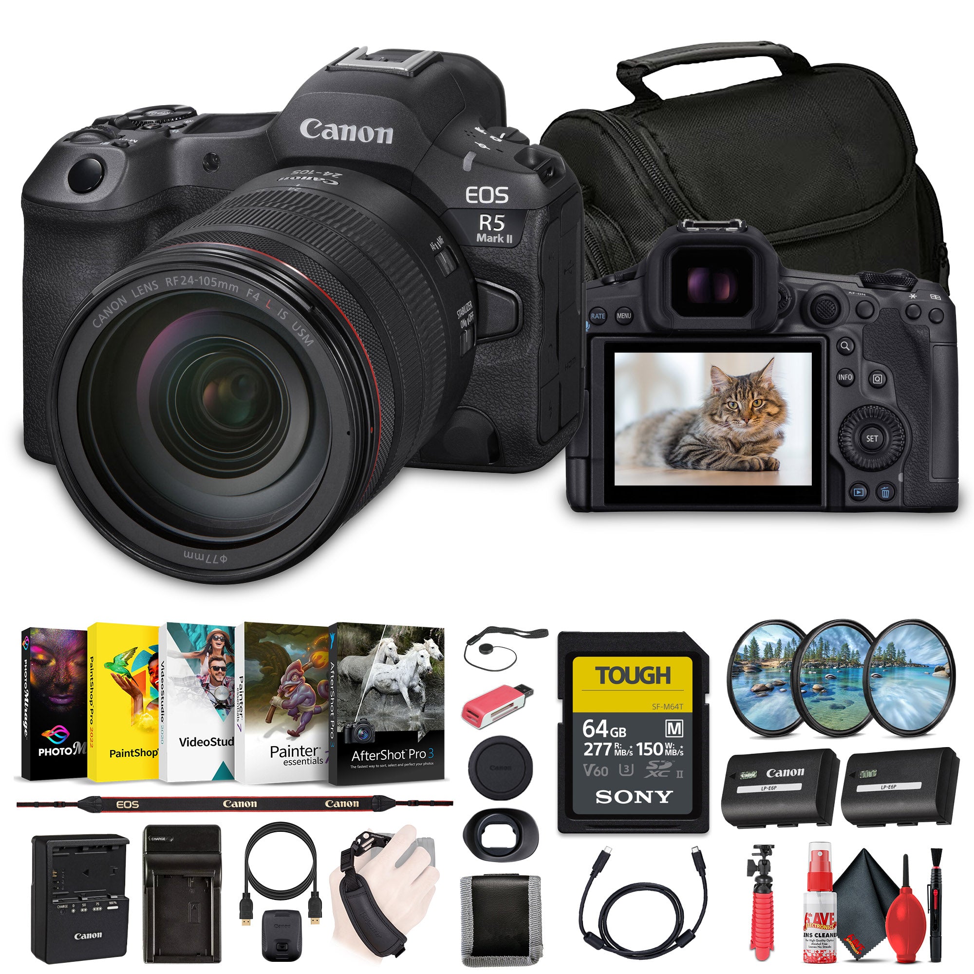 Canon EOS R5 Mark II Mirrorless Camera with 24-105mm f/4 Lens (6536C012) Bundle