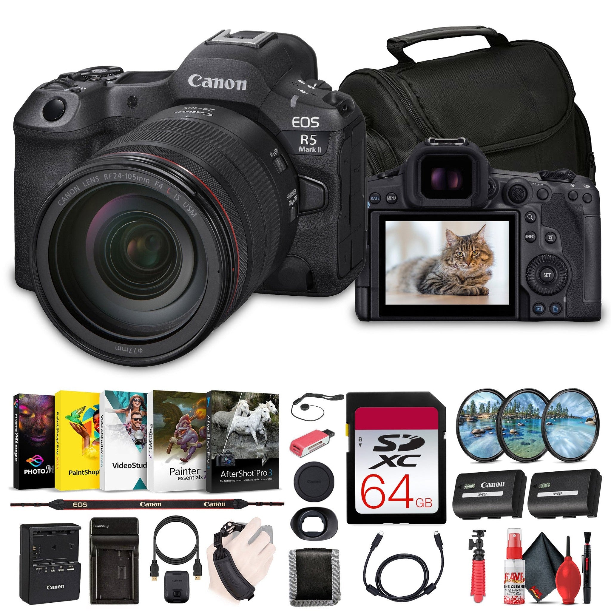 Canon EOS R5 Mark II Mirrorless Camera with 24-105mm f/4 Lens 6536C012 Bundle International Model