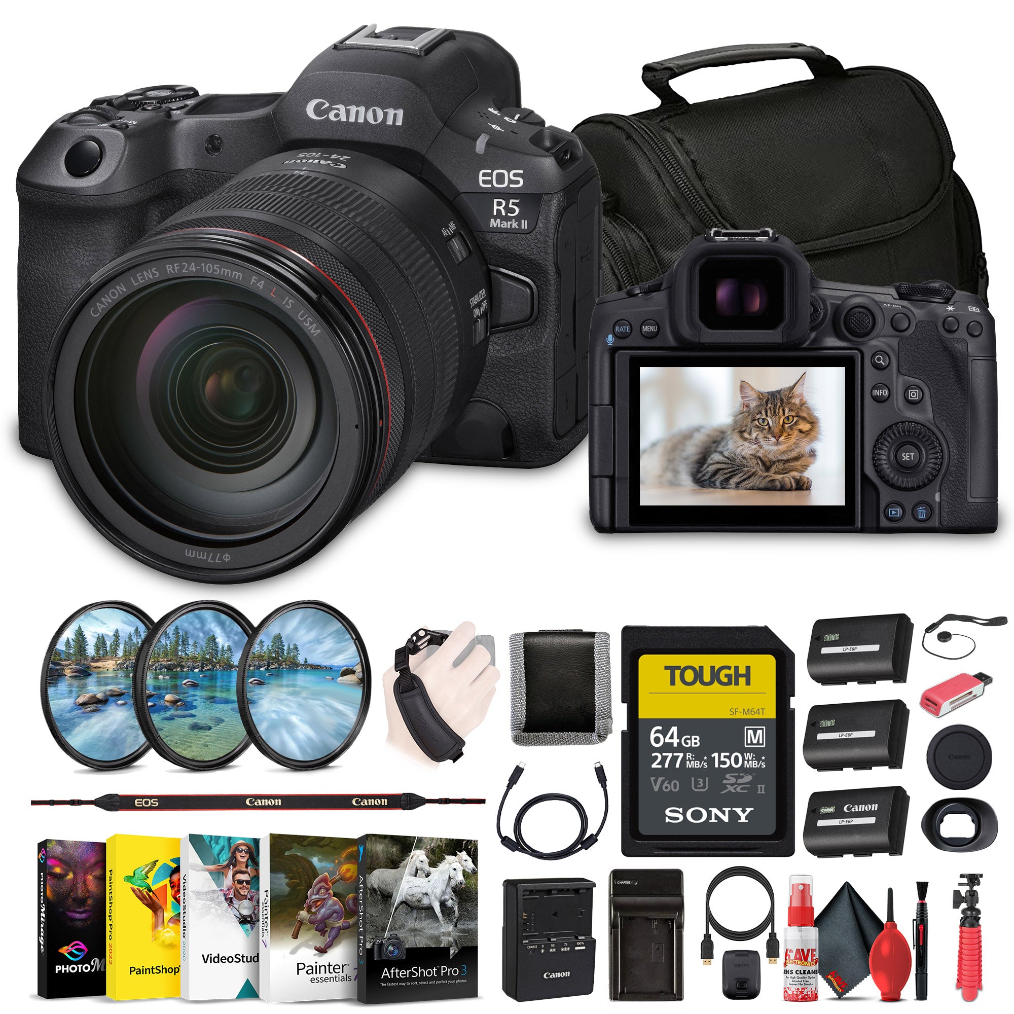 Canon EOS R5 Mark II Mirrorless Camera with 24-105mm f/4 Lens (6536C012) Bundle