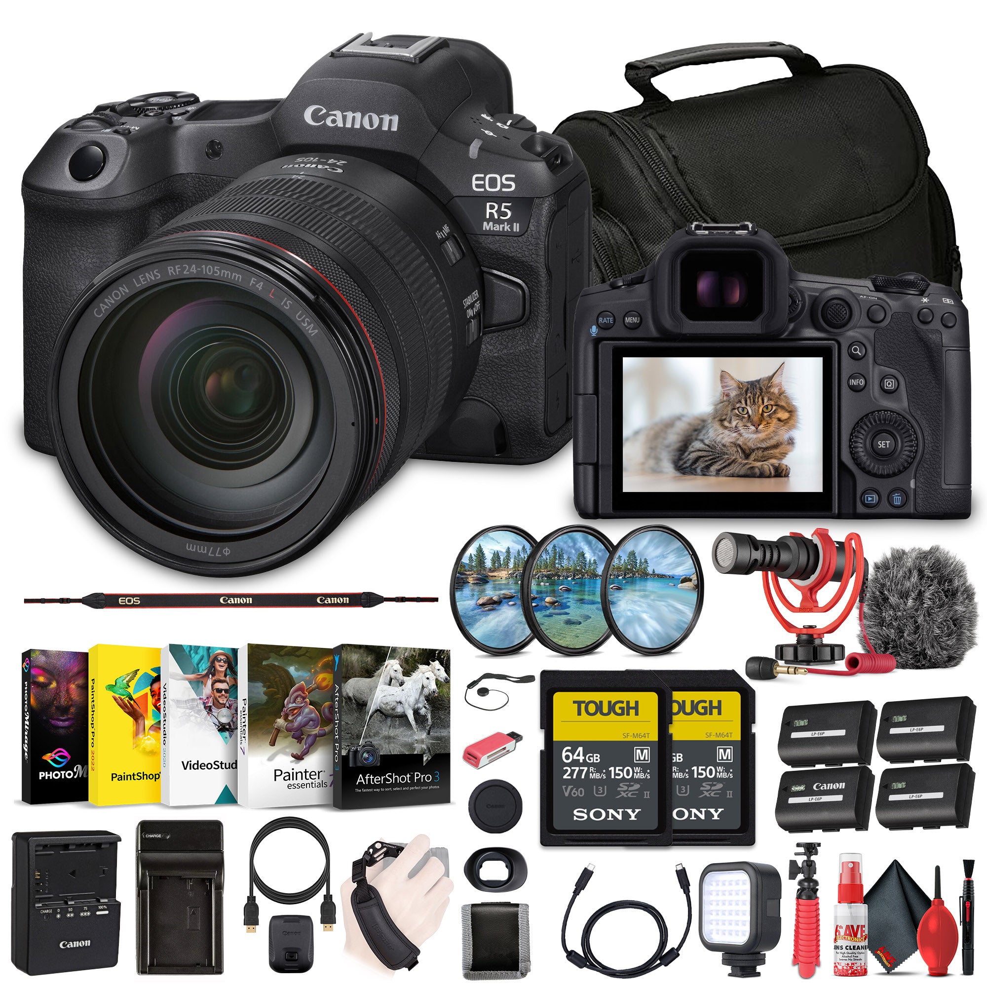 Canon EOS R5 Mark II Mirrorless Camera with 24-105mm f/4 Lens (6536C012) Bundle