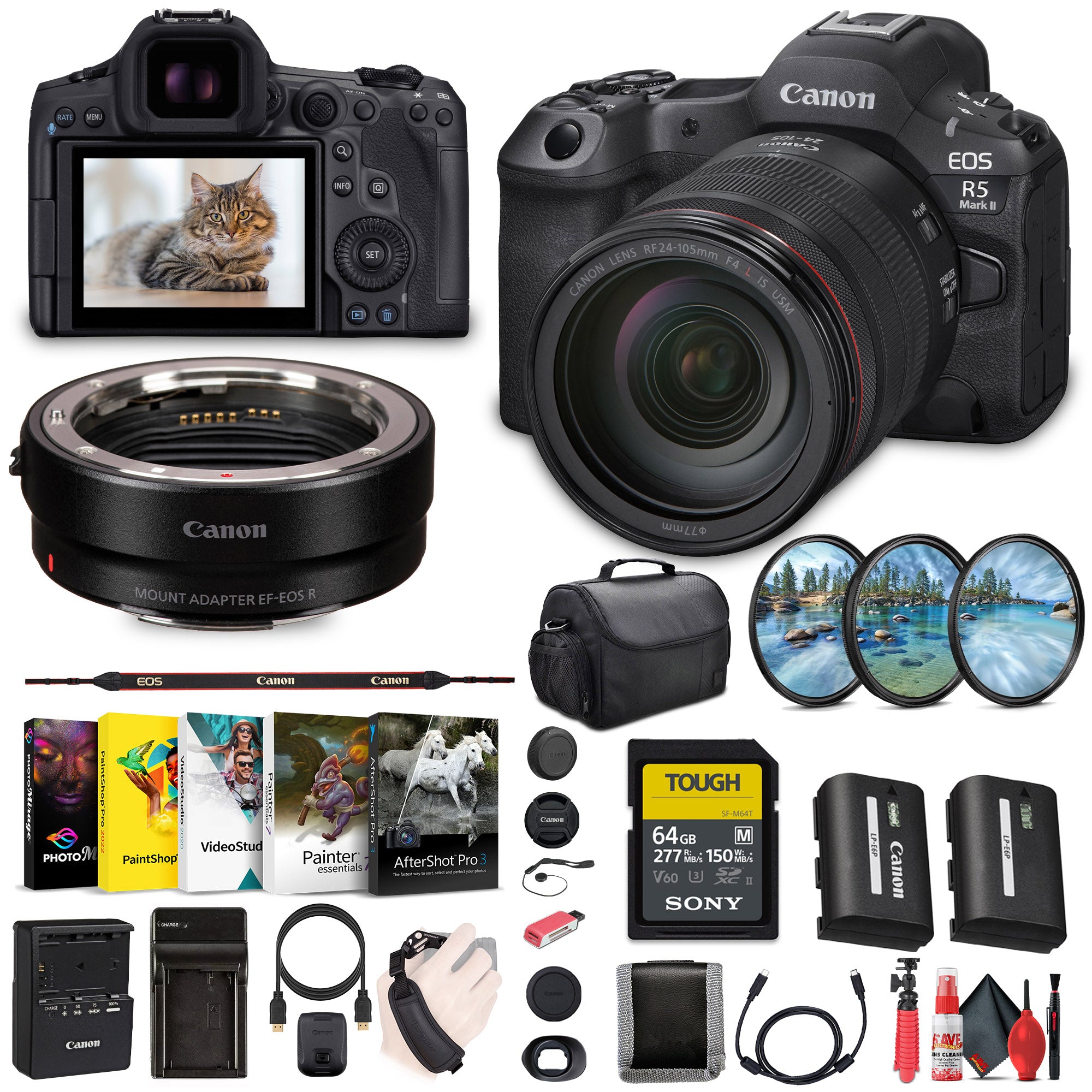 Canon EOS R5 Mark II Mirrorless Camera with 24-105mm f/4 Lens (6536C012) Bundle