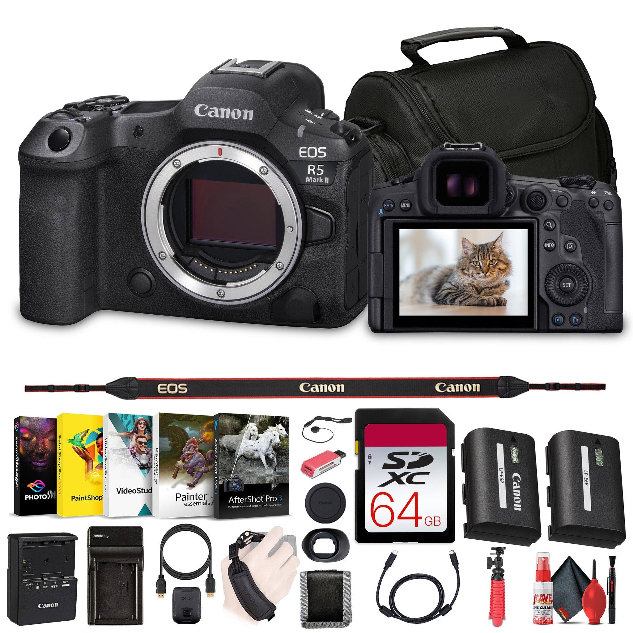 Canon - EOS R5 Mark II Mirrorless Camera, 45MP, Full-Frame Hybrid Camera, 8K Video Bundle International Model