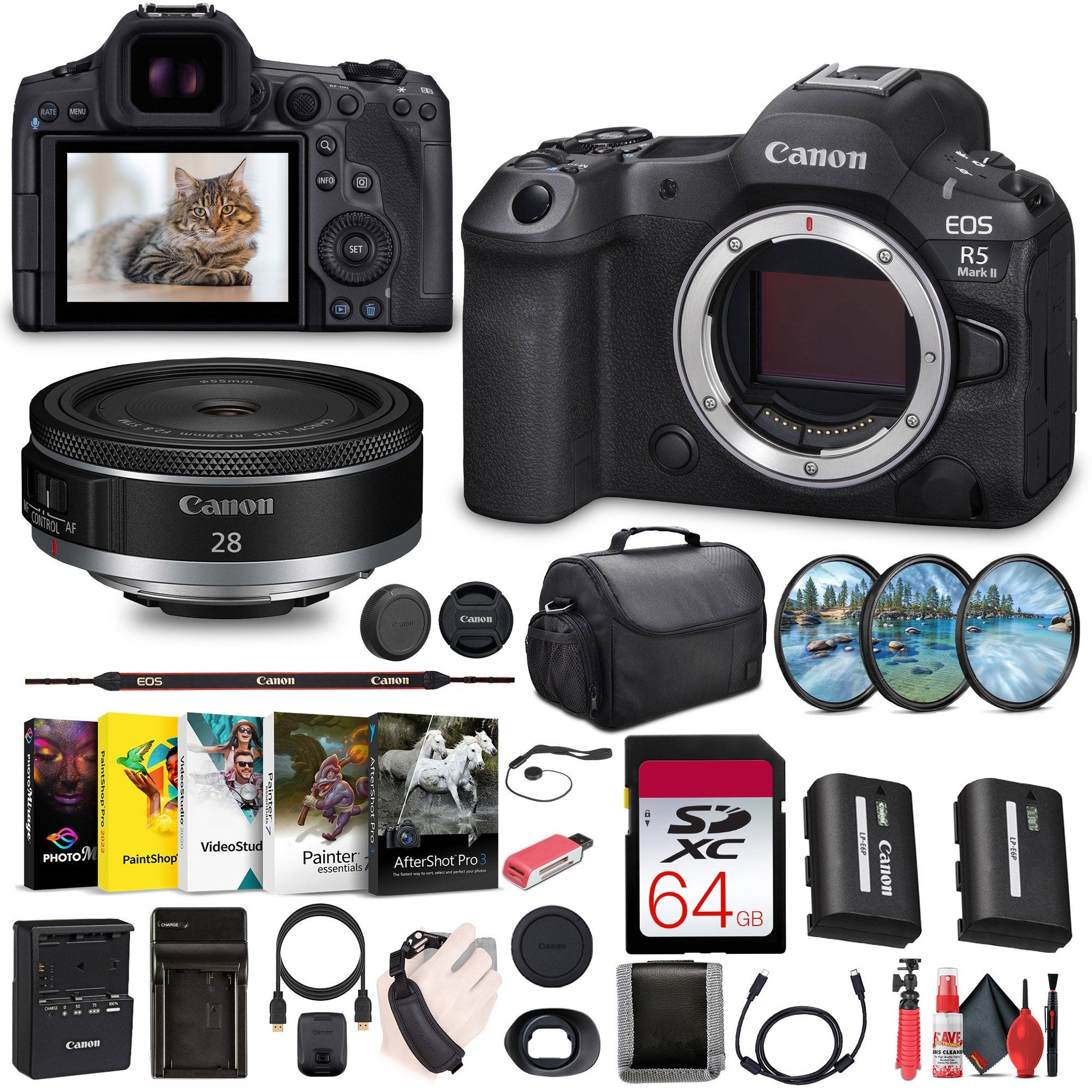 Canon - EOS R5 Mark II Mirrorless Camera, 45MP, Full-Frame Hybrid Camera, 8K Video Bundle International Model