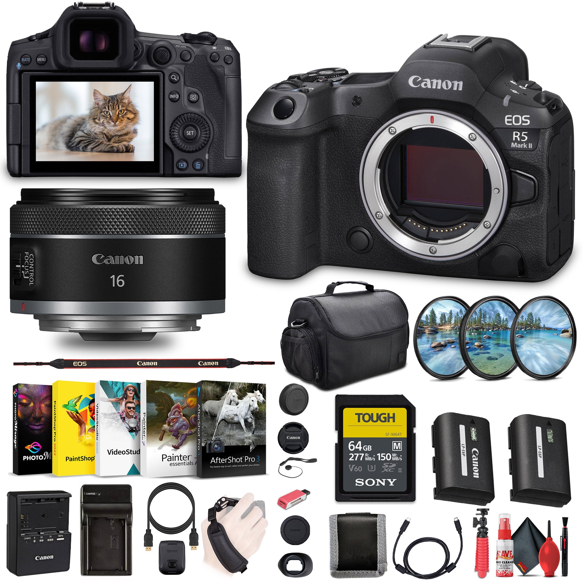 Canon - EOS R5 Mark II Mirrorless Camera, 45MP, Full-Frame Hybrid Camera, 8K Video Bundle