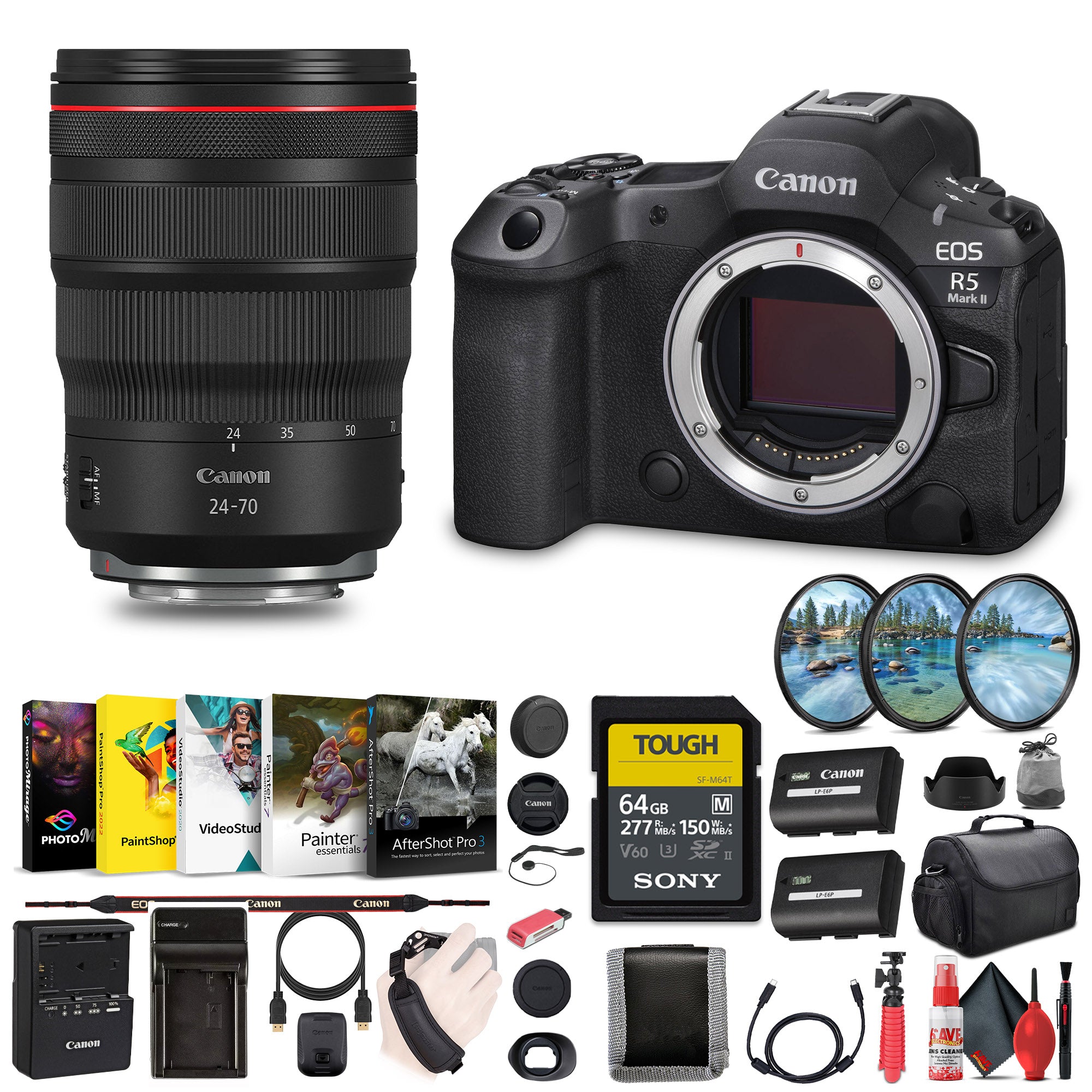 Canon - EOS R5 Mark II Mirrorless Camera, 45MP, Full-Frame Hybrid Camera, 8K Video Bundle