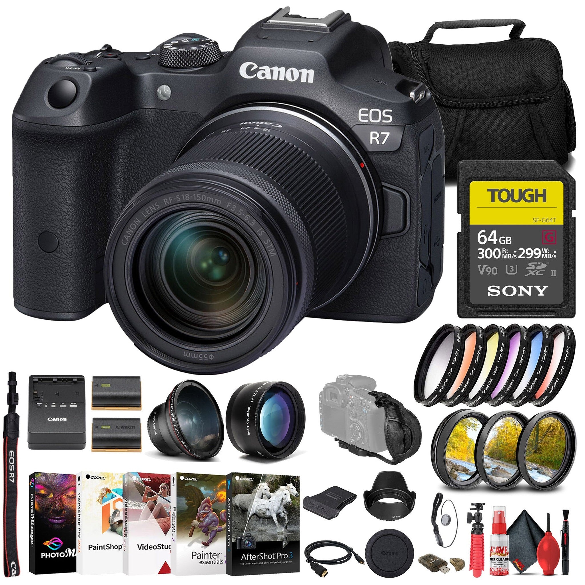 Canon EOS R7 Mirrorless Camera W/ 18-150mm Lens + Sony 64GB TOUGH SD Card - Reconditioned Canon