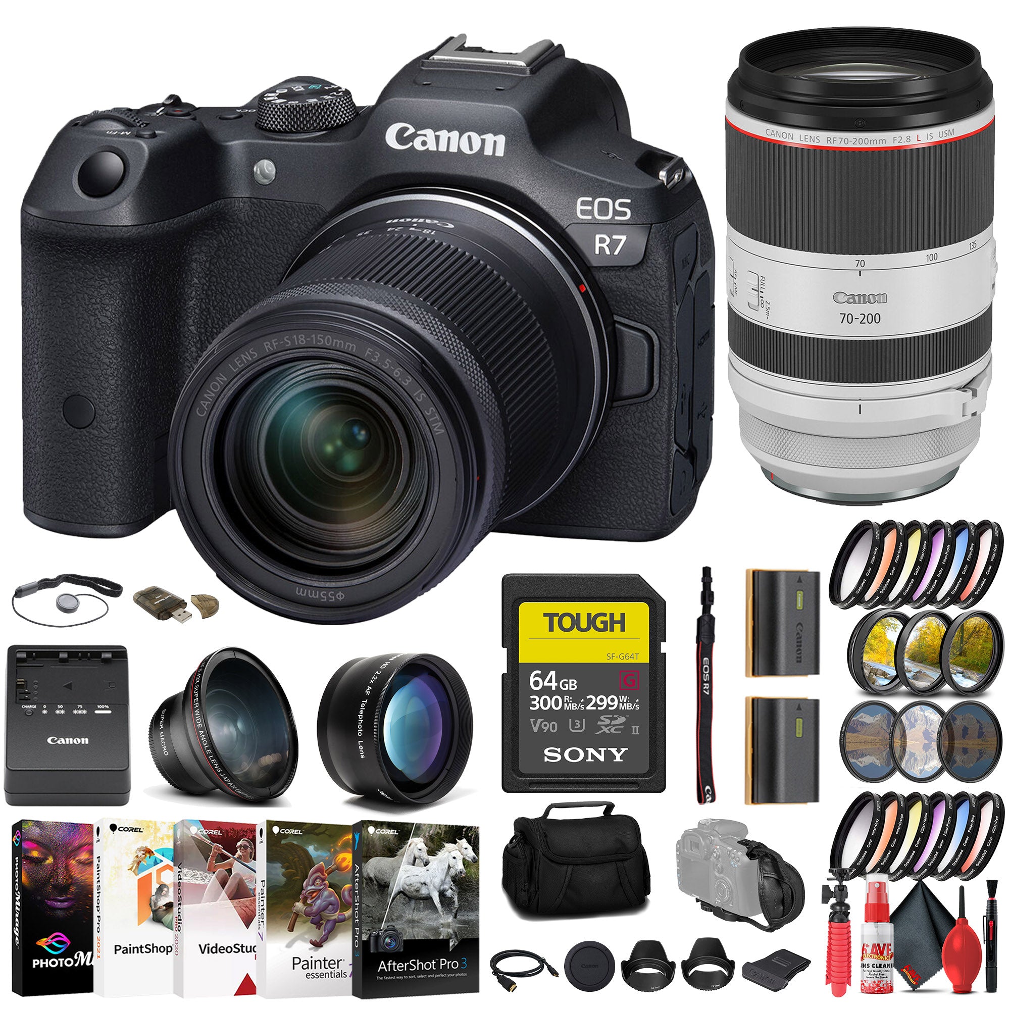 Canon EOS R7 Mirrorless Camera W/ 18-150mm Lens + Canon 70-200mm Lens + 64GB + More
