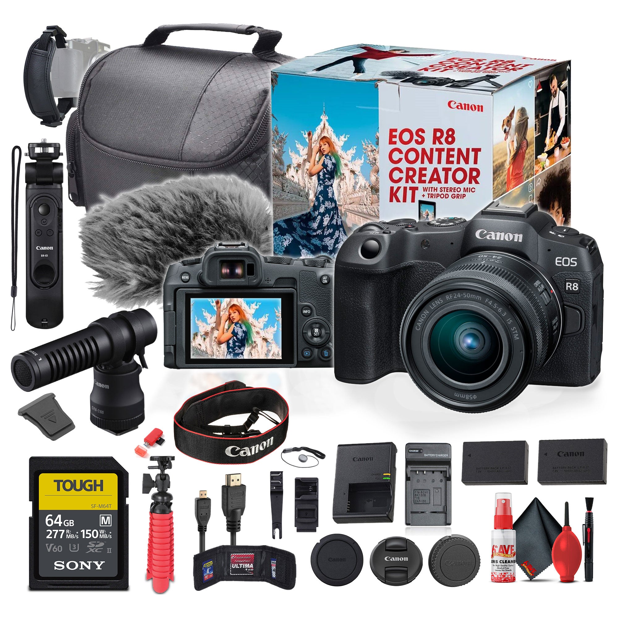 Canon EOS R8 Camera Content Creator Kit with RF 24-50mm f/4.5-6.3 IS STM Lens - Bundle