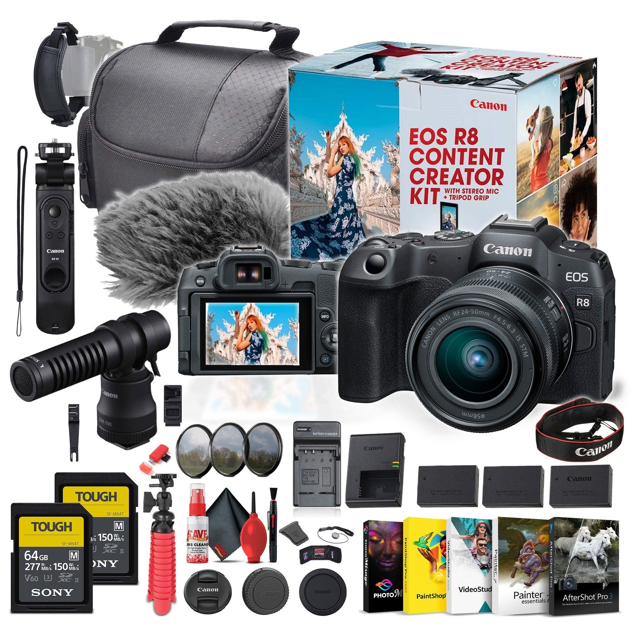 Canon EOS R8 Camera Content Creator Kit with RF 24-50mm f/4.5-6.3 IS STM Lens - Bundle Canon