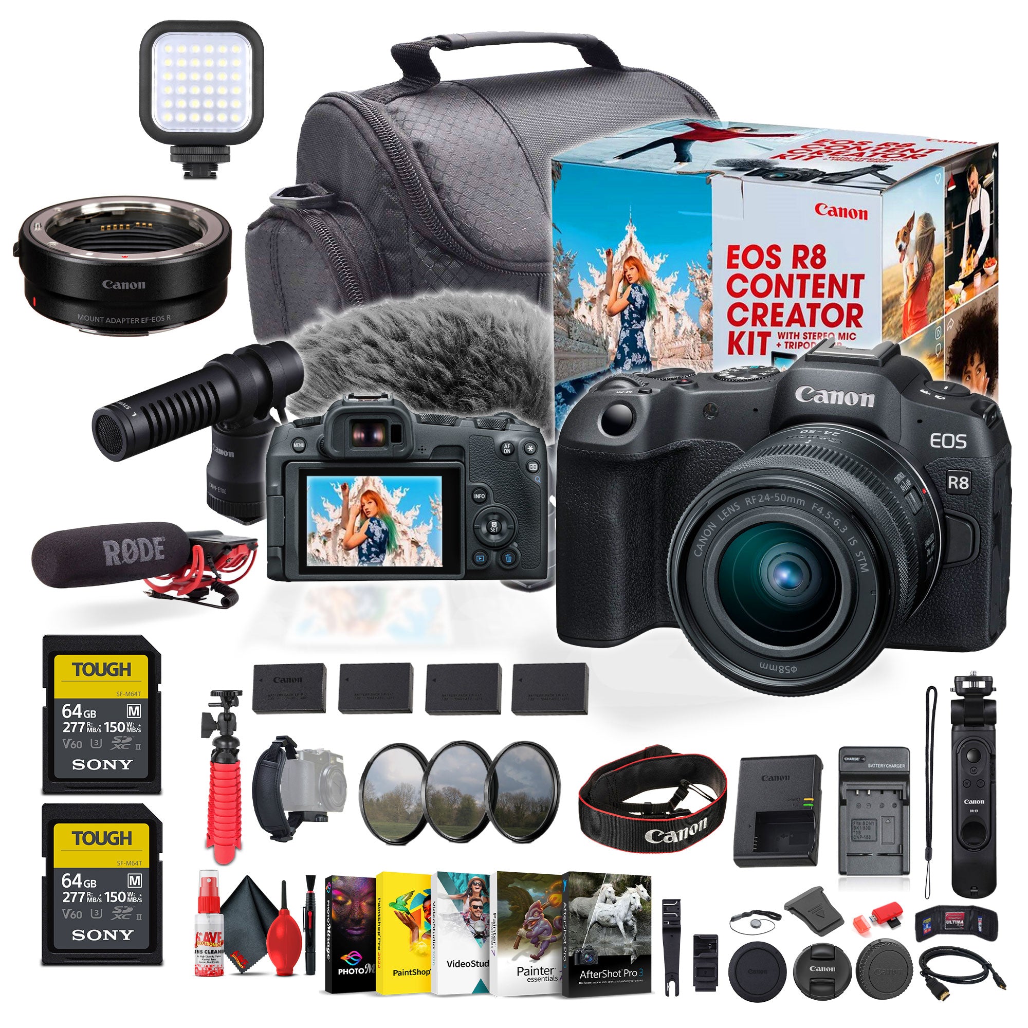 Canon EOS R8 Camera Content Creator Kit with RF 24-50mm f/4.5-6.3 IS STM Lens - Bundle
