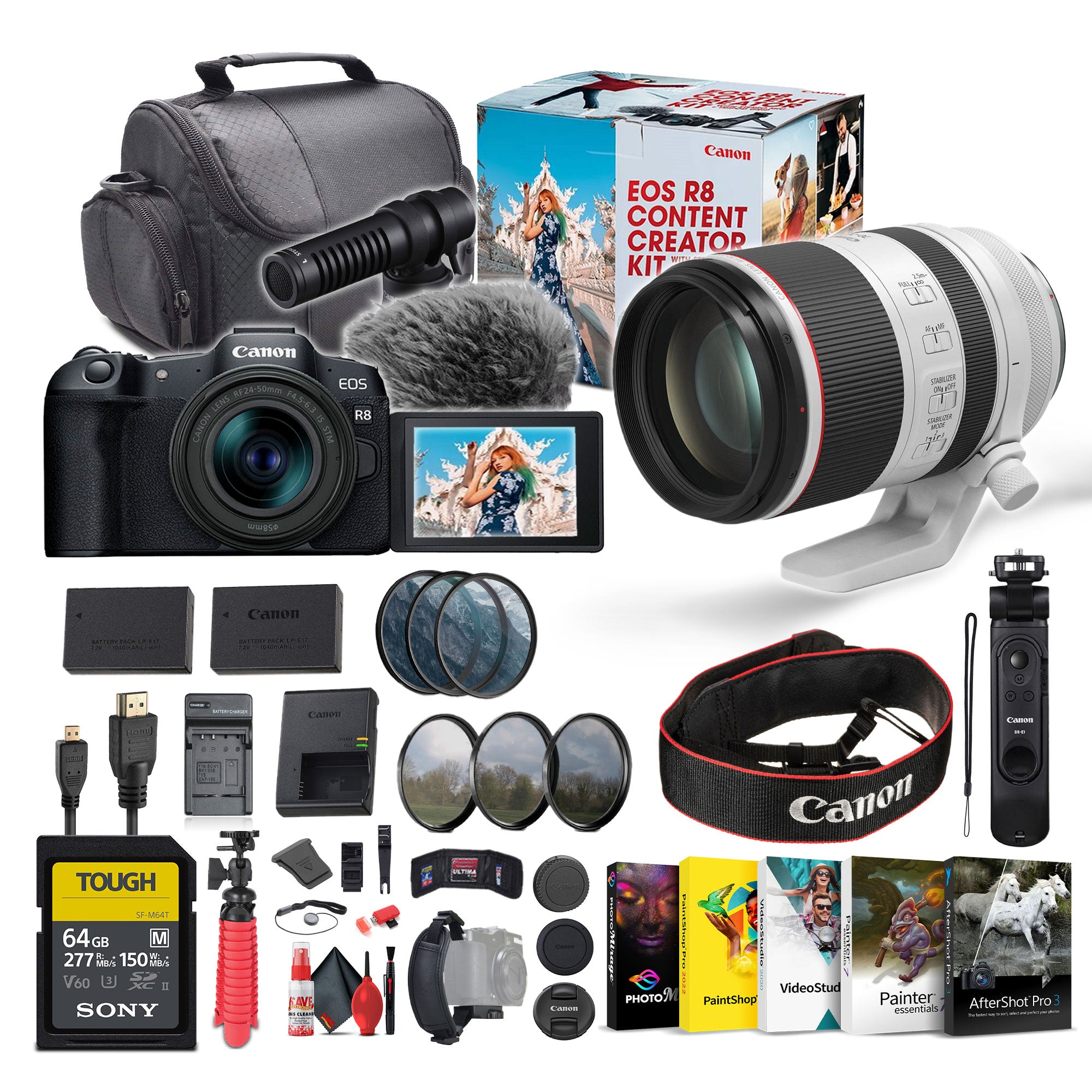 Canon EOS R8 Camera Content Creator Kit with RF 24-50mm f/4.5-6.3 IS STM Lens - Bundle