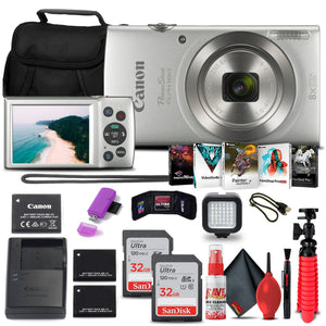 Canon PowerShot ELPH 180 Digital Camera Silver + 2 x 32GB Cards + More Bundle