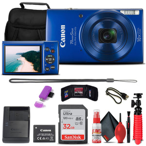 Canon PowerShot ELPH 190 IS Digital Camera Blue + 32GB Card + More Bundle