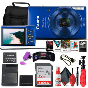 Canon PowerShot ELPH 190 IS Digital Camera Blue + 32GB Card + More Bundle
