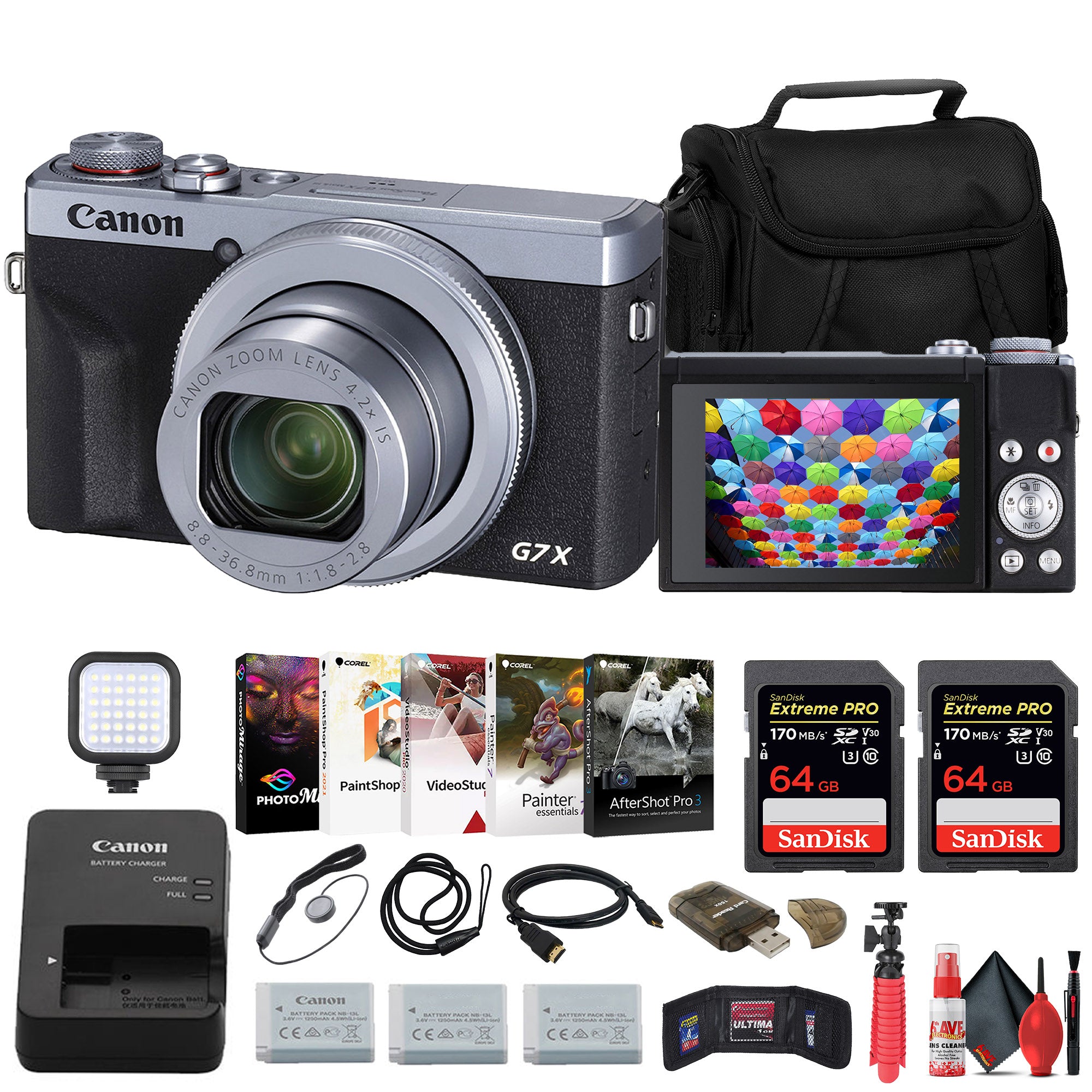 Canon PowerShot G7 X Mark III Digital Camera + 2 x 64GB Card + 2 x Battery + More