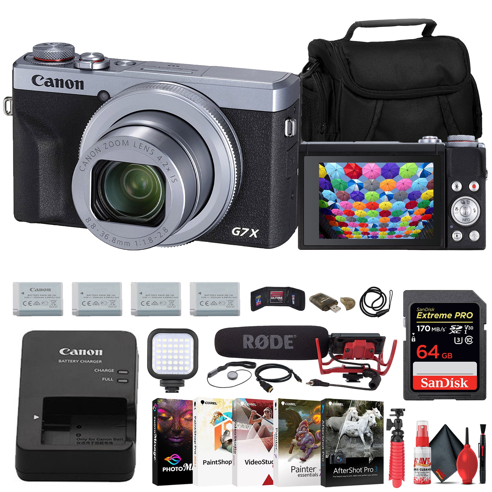Canon PowerShot G7 X Mark III Digital Camera + Mic + 64GB Card + 3 x Battery + More