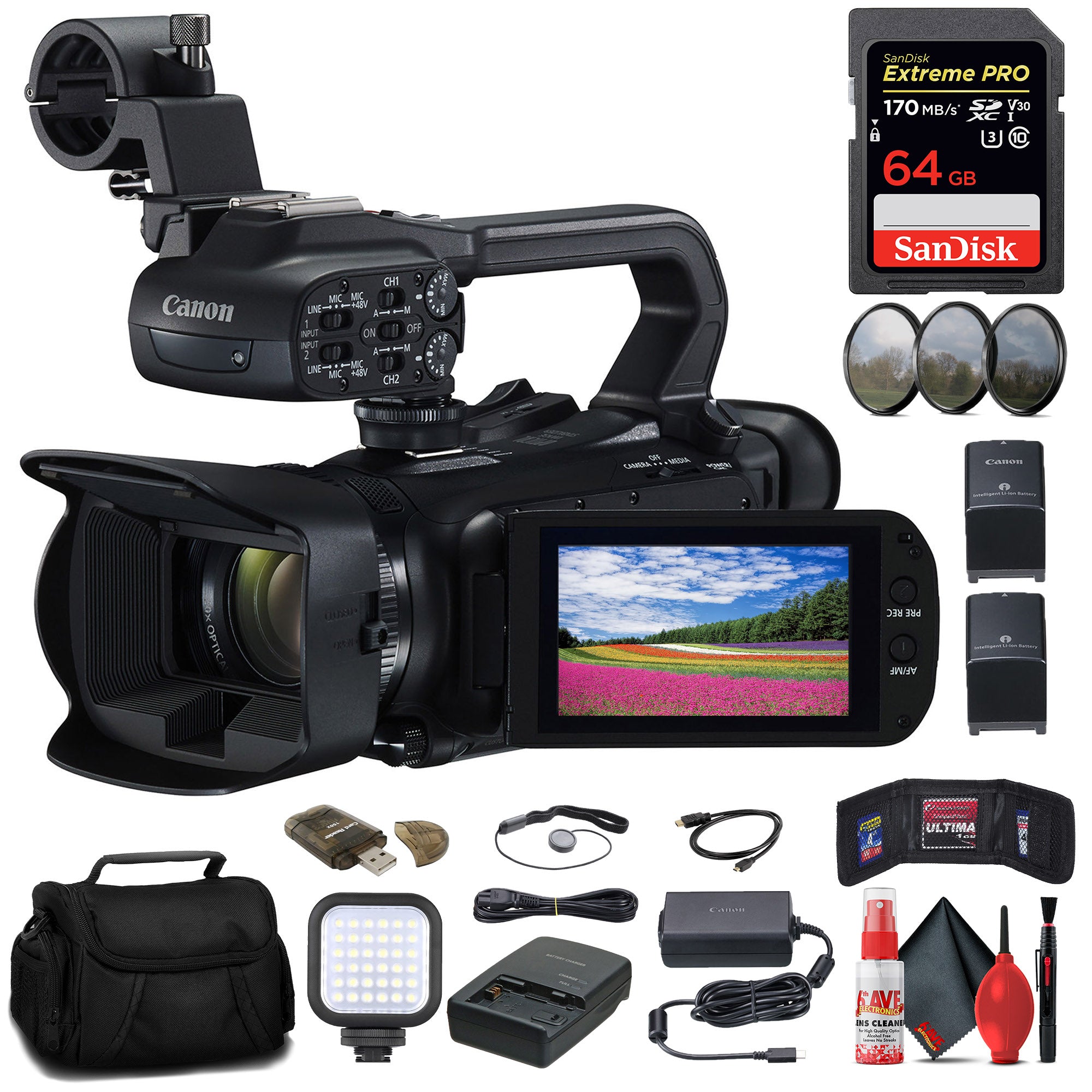 Canon XA65 Professional UHD 4K Camcorder + 64GB Memory Card + BP828 Battery Basic Bundle