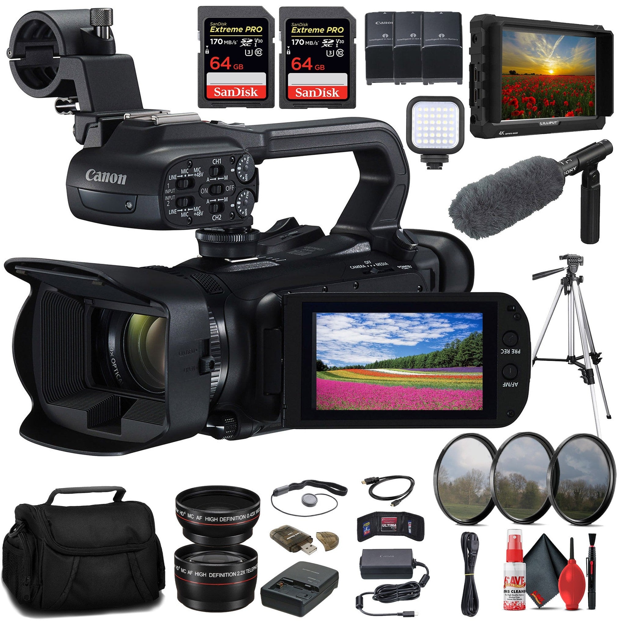 Canon XA65 Professional UHD 4K Camcorder + 4K Monitor + Pro Mic + 2 x 64GB + More - Reconditioned Canon