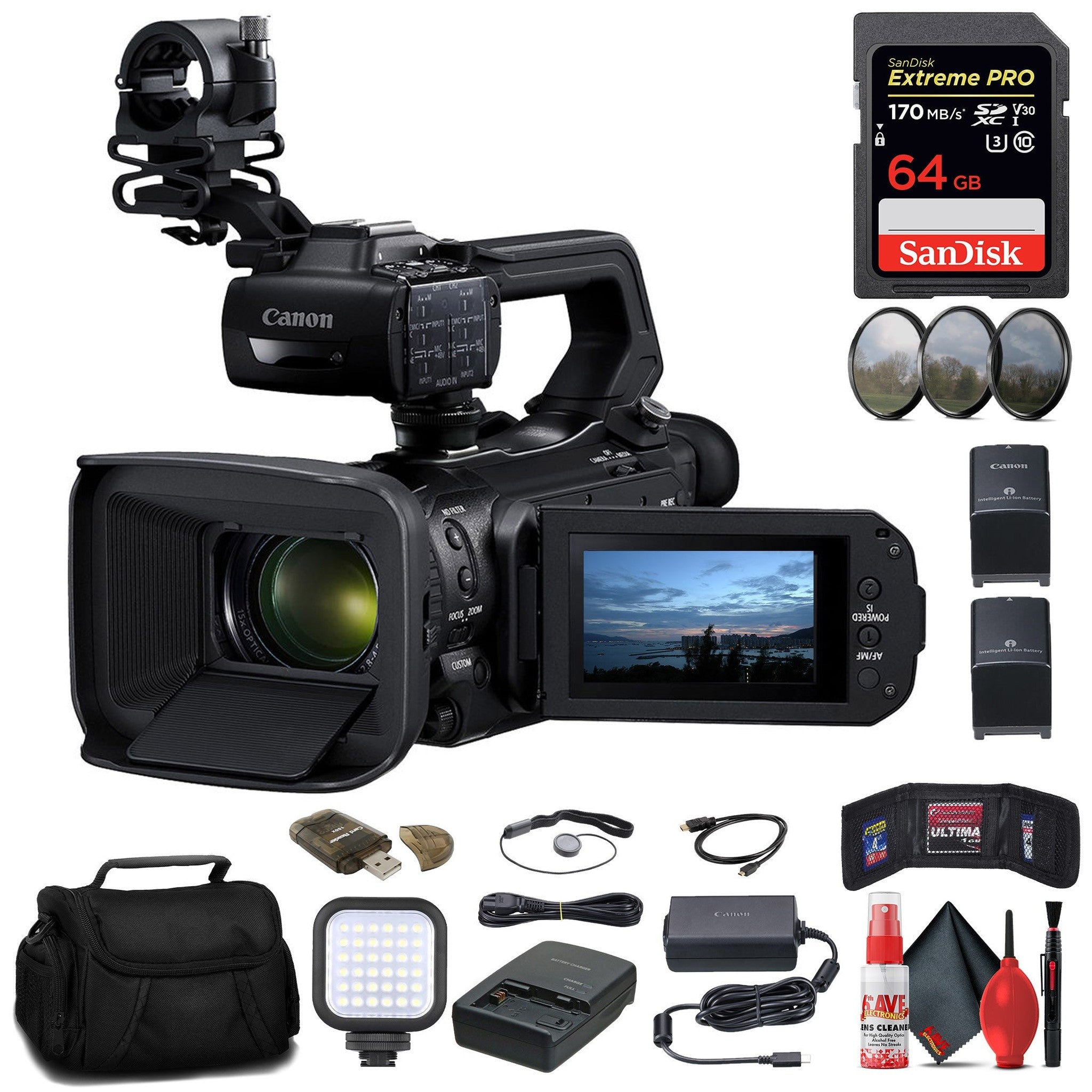 Canon XA70 UHD 4K30 Camcorder with Dual-Pixel Autofocus + 64GB Memory Card Basic Bundle - Reconditioned Canon