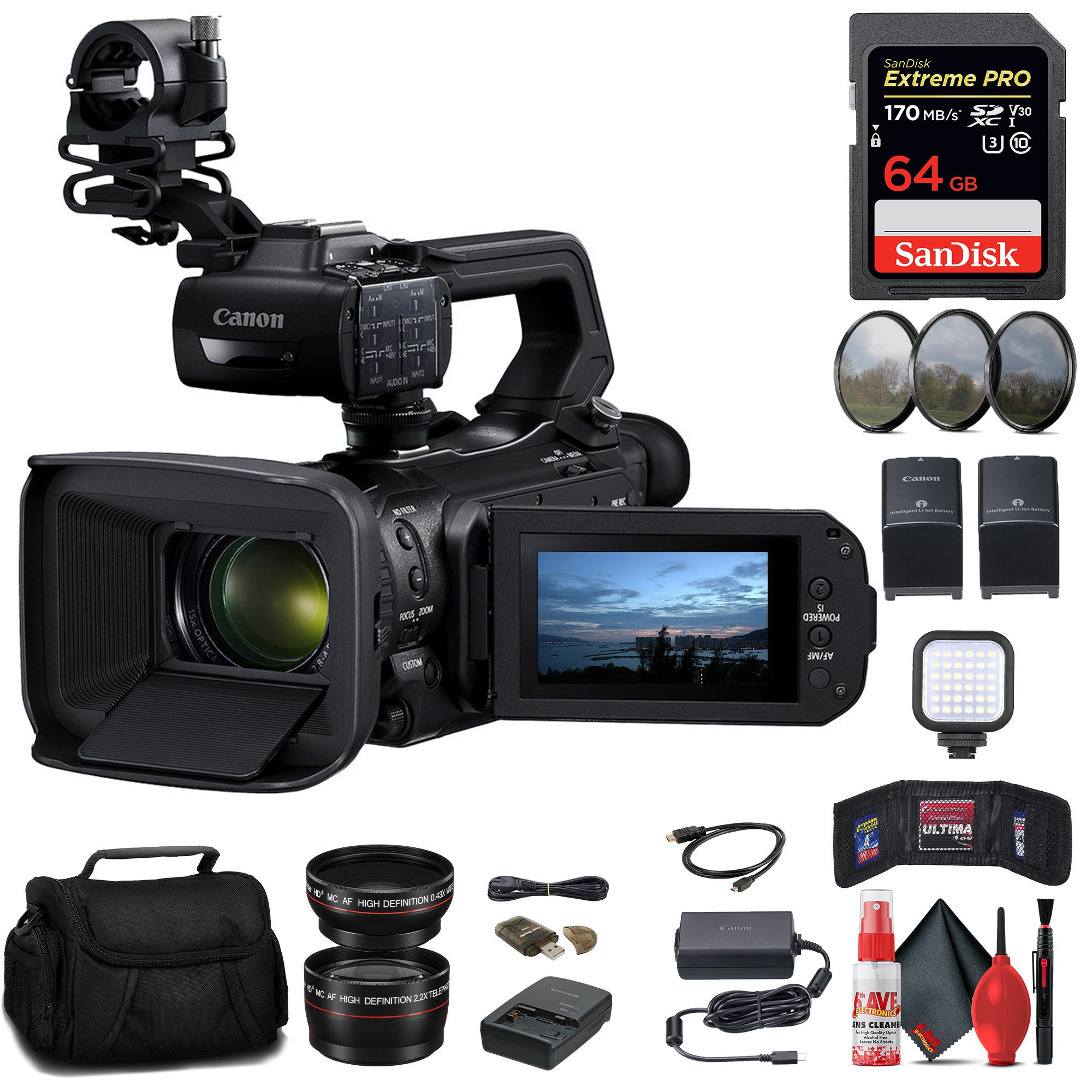 Canon XA70 UHD 4K30 Camcorder with Dual-Pixel Autofocus + 64GB Memory Card Starter Bundle