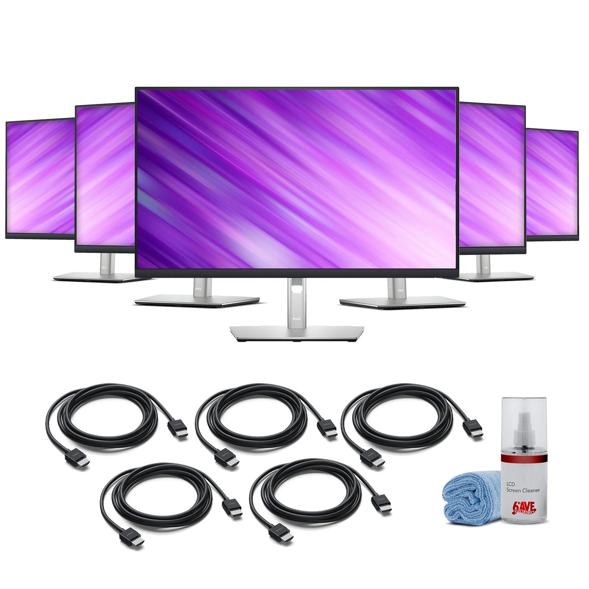 5 x Dell P2722H 27" Full HD 1080p, 16:9 IPS Monitor + 5 x HDMI Cable + More