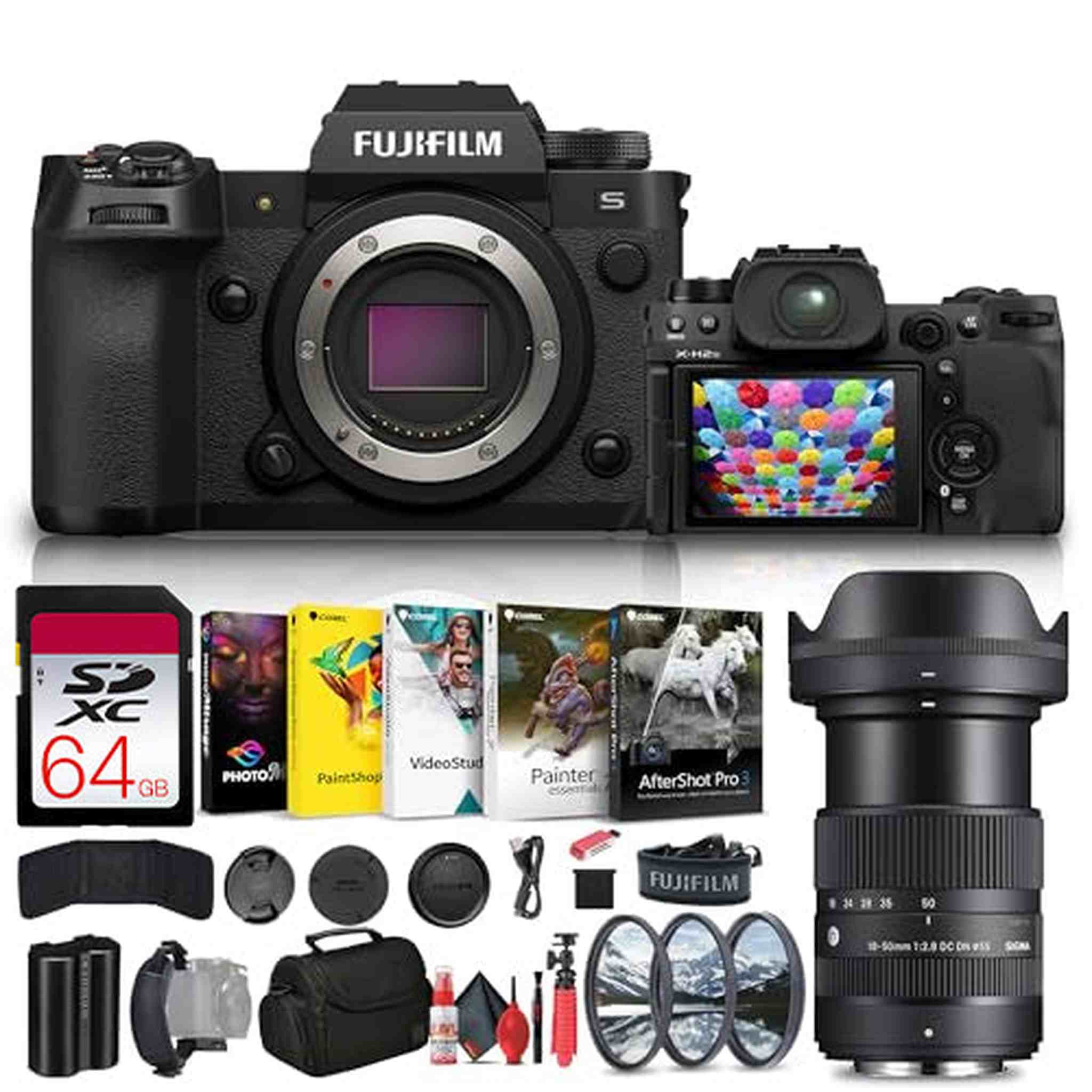 Fujifilm - X-H2S Mirrorless Camera 16756924 + Sigma 18-50mm Lens + 64GB Card + More