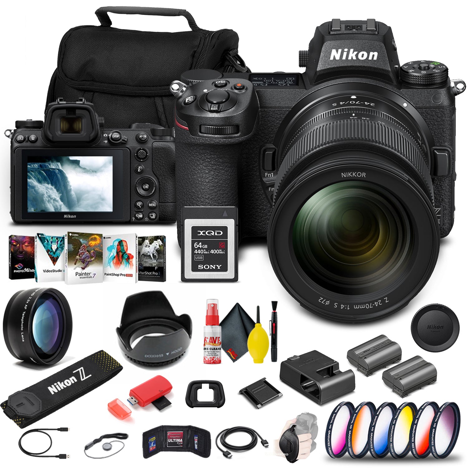 Nikon Z 6II Mirrorless Digital Camera 24.5MP with 24-70mm f/4 Lens (1663) + 64GB XQD Card + EN-EL15c Battery + Corel Software + Case + Filter Kit + Telephoto Lens + More - International Model