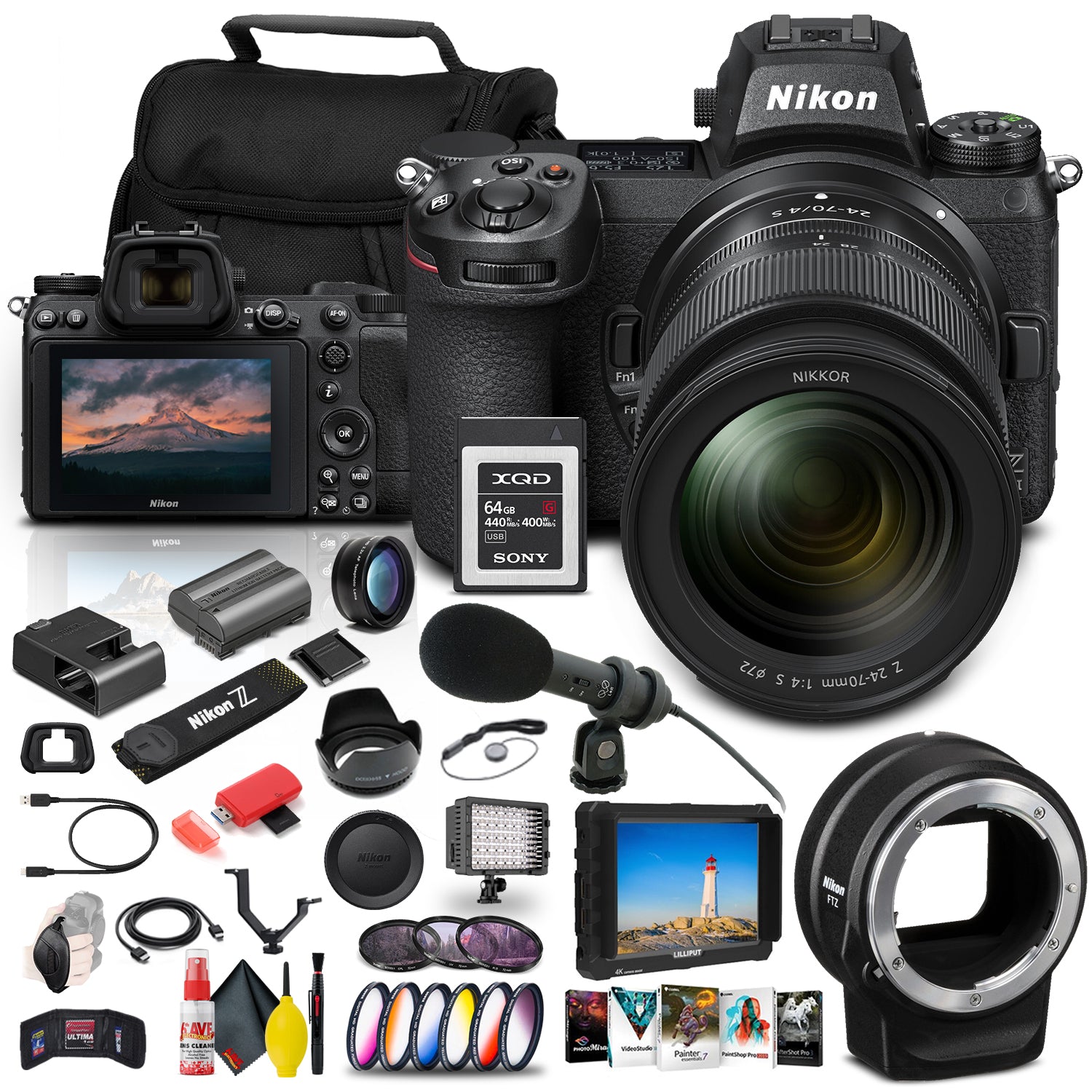 Nikon Z 6II Mirrorless Camera W/ 24-70mm Lens + FTZ Mount + 4K Monitor + More