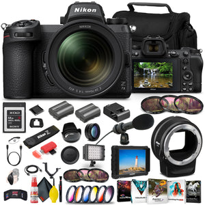 Nikon Z 7II Mirrorless Digital Camera 45.7MP with 24-70mm Lens 1656 + FTZ Mount + 4K Monitor + 64GB XQD Card + Pro Mic + EN-EL15c Battery + Corel Software + Case - International Model Bundle Nikon