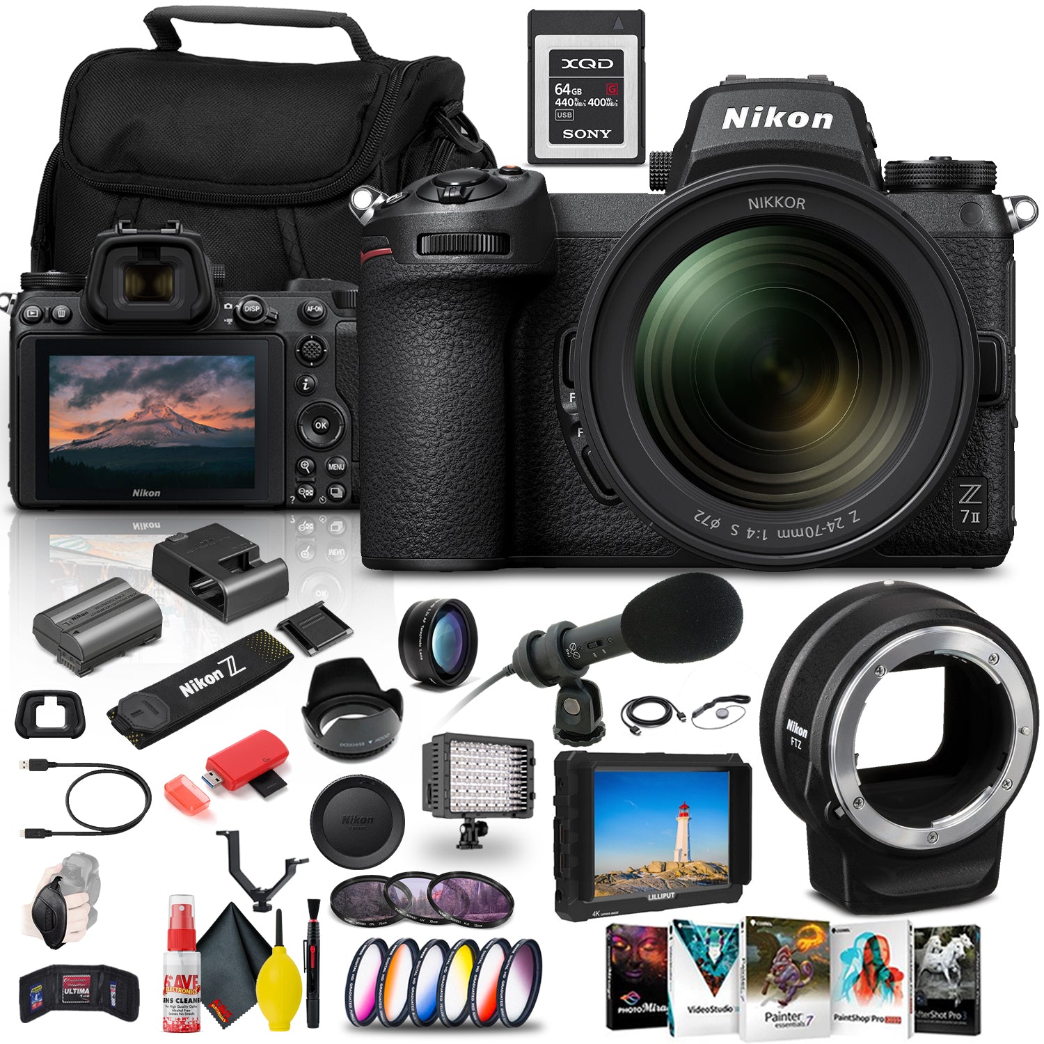 Nikon Z 7II Mirrorless Camera with 24-70mm Lens + FTZ Mount + 4K Monitor + More