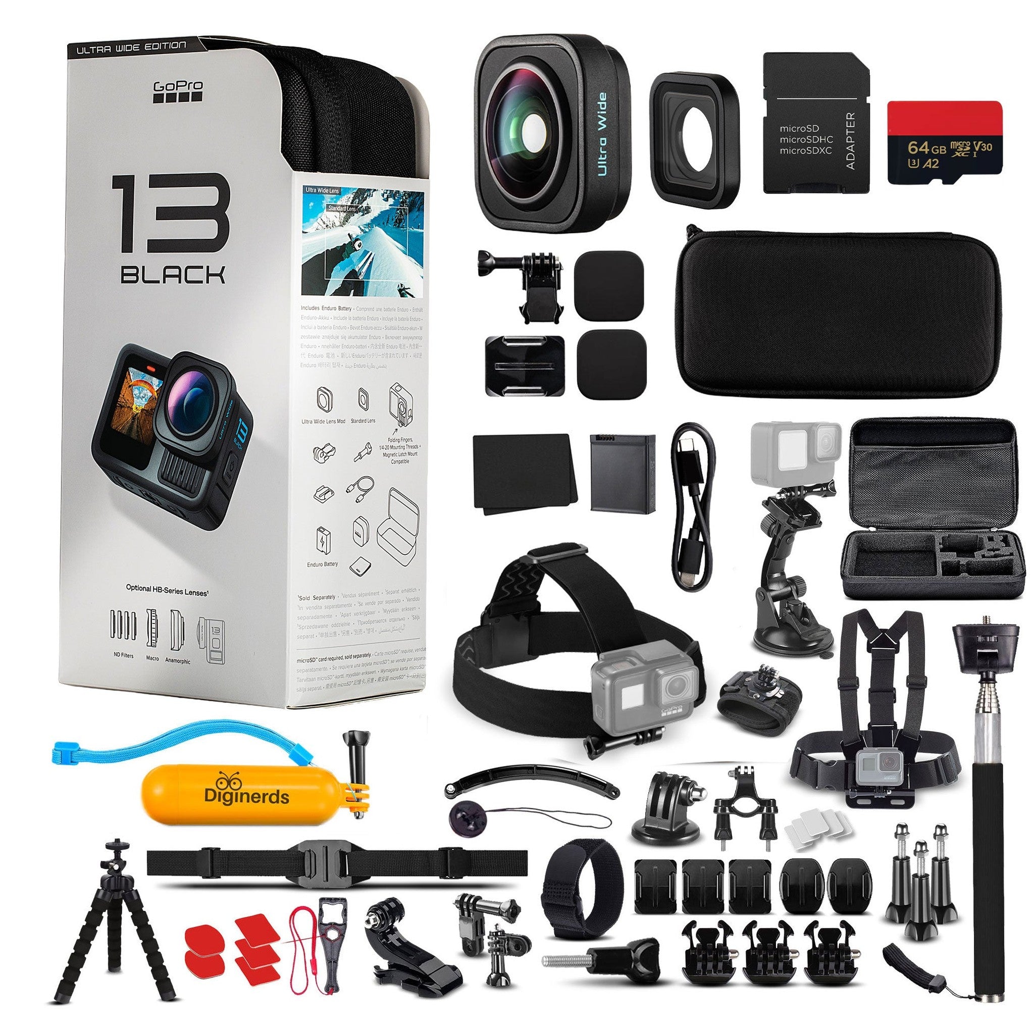 GoPro HERO13 Black Ultra Wide Edition - Waterproof Action Camera + 64GB Card and 50 Piece Accessory Kit
