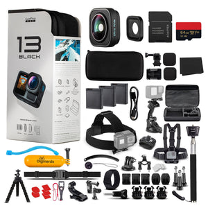 GoPro HERO13 Black Ultra Wide Edition - Action Camera + 64GB Card, 50 Piece Accessory Kit and 2 Batteries