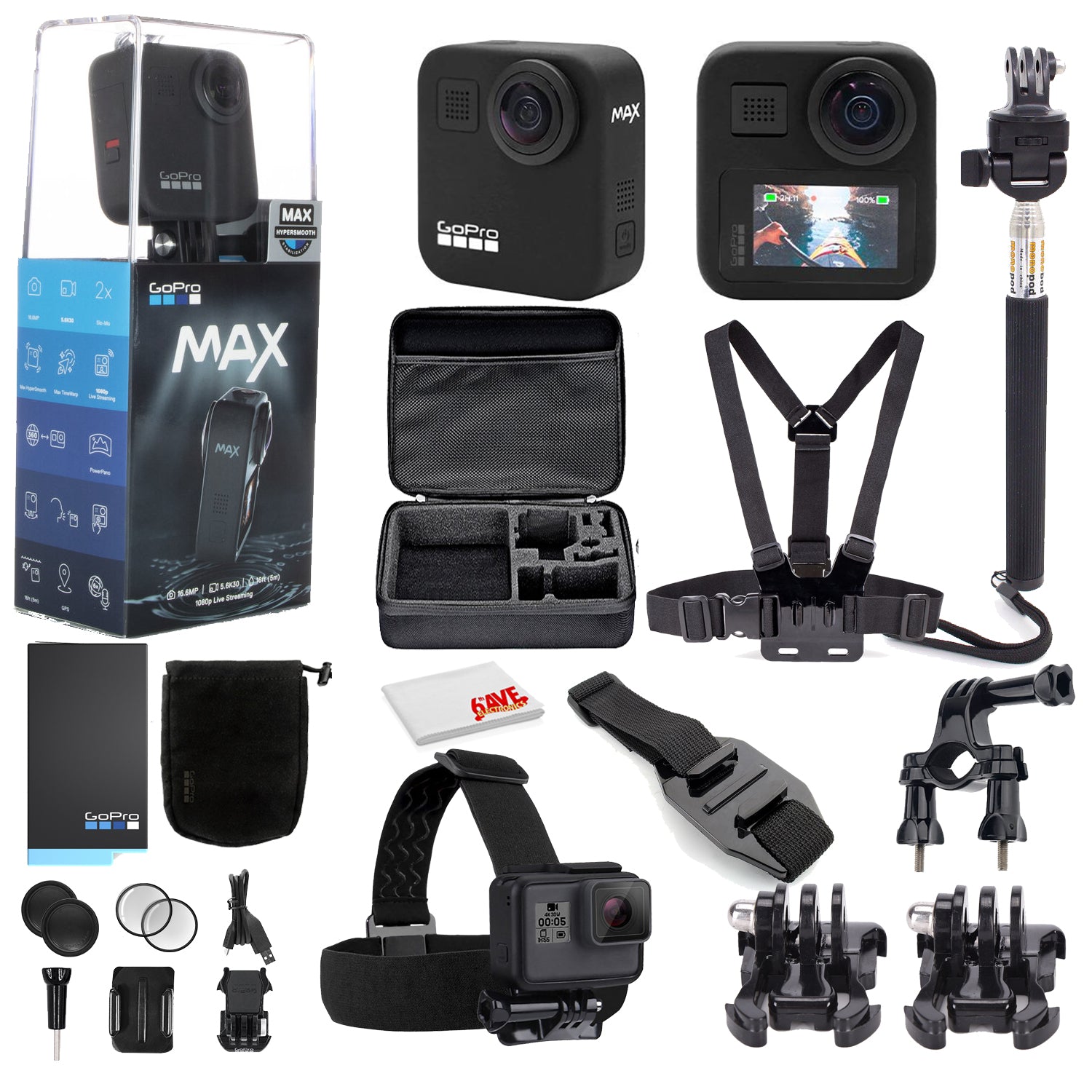GoPro MAX 360 Waterproof Action Camera -With Mega Accessory Kit - Get Rolling Bundle