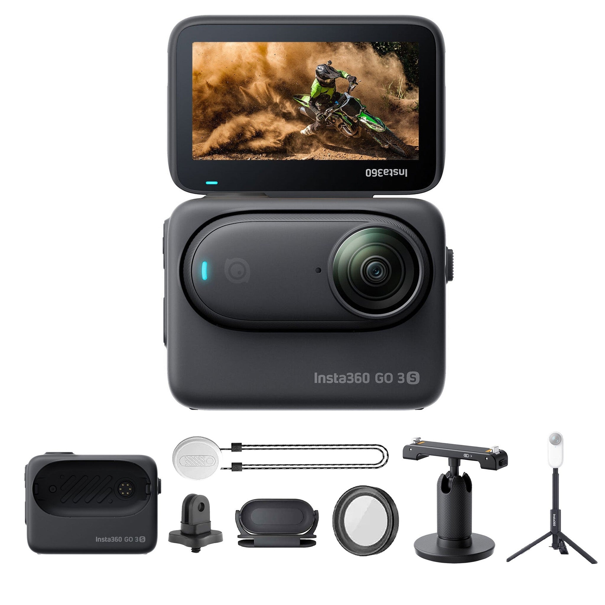 Insta360 GO 3S Small Action Camera 64GB + Selfie Stick + Tripod + Mount Adapter + More