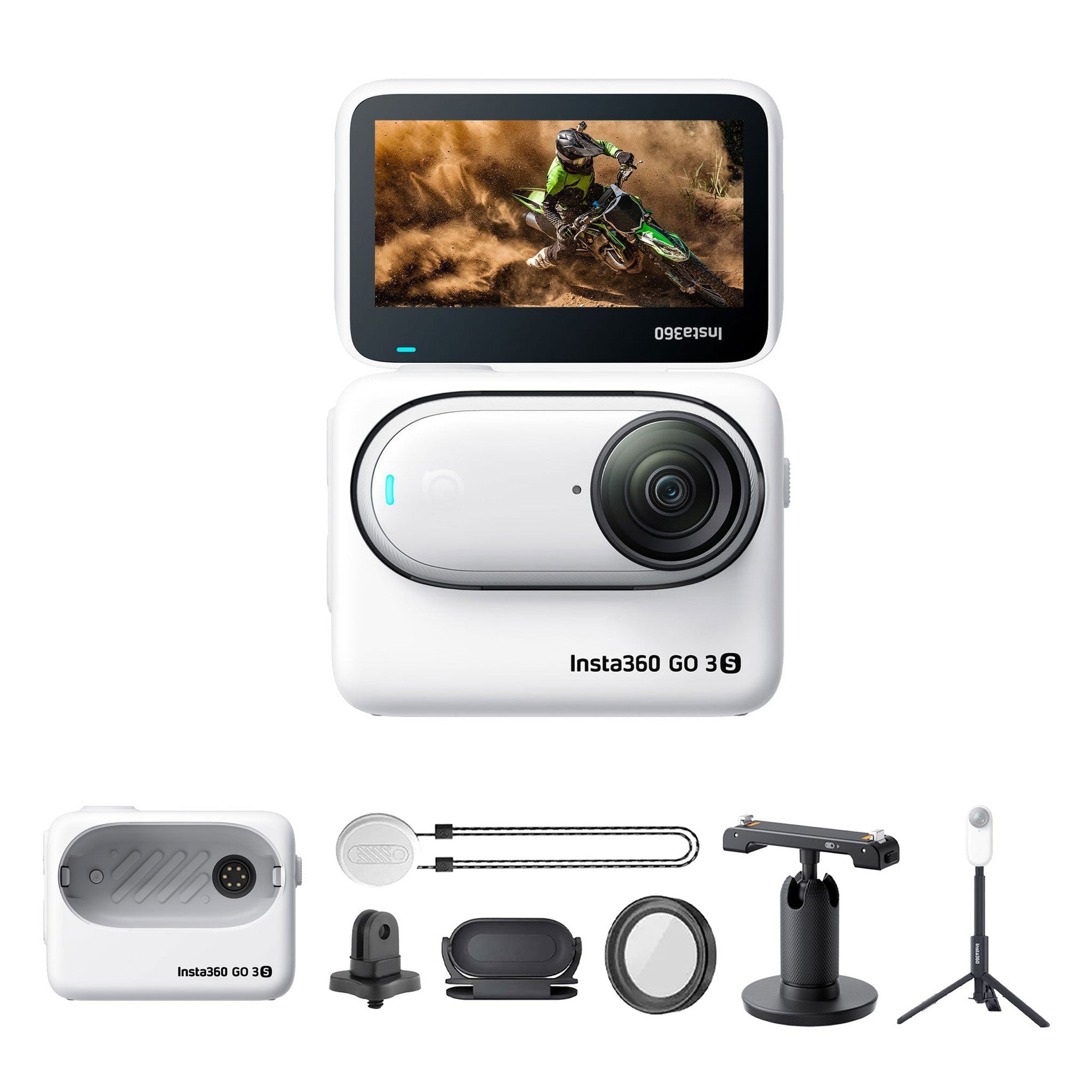 Insta360 GO 3S Small Action Camera 64GB + Selfie Stick + Tripod + Mount Adapter + More
