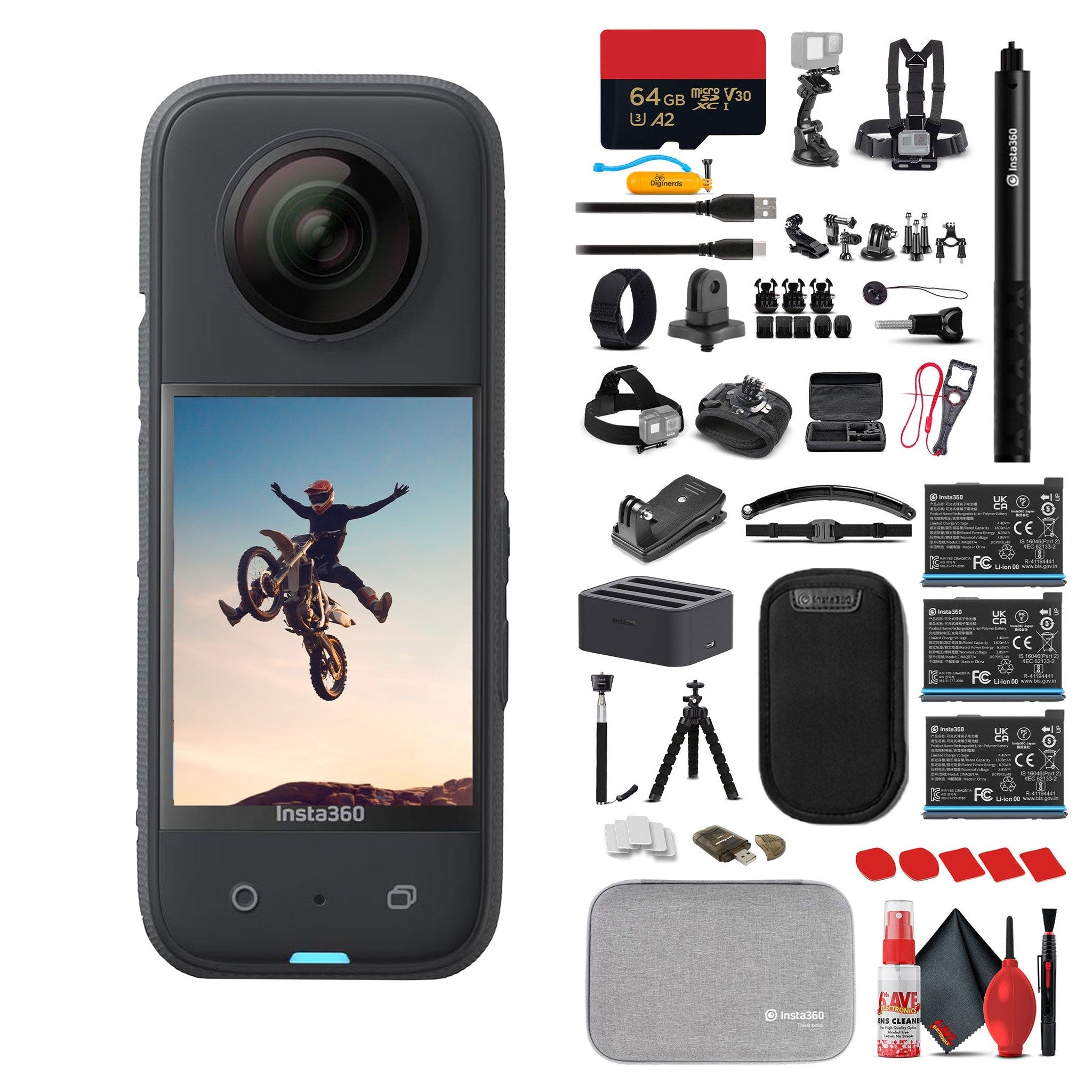 Insta360 X3 - Waterproof 360 Action Camera + 50-in-1 Accessory Bundle Insta360