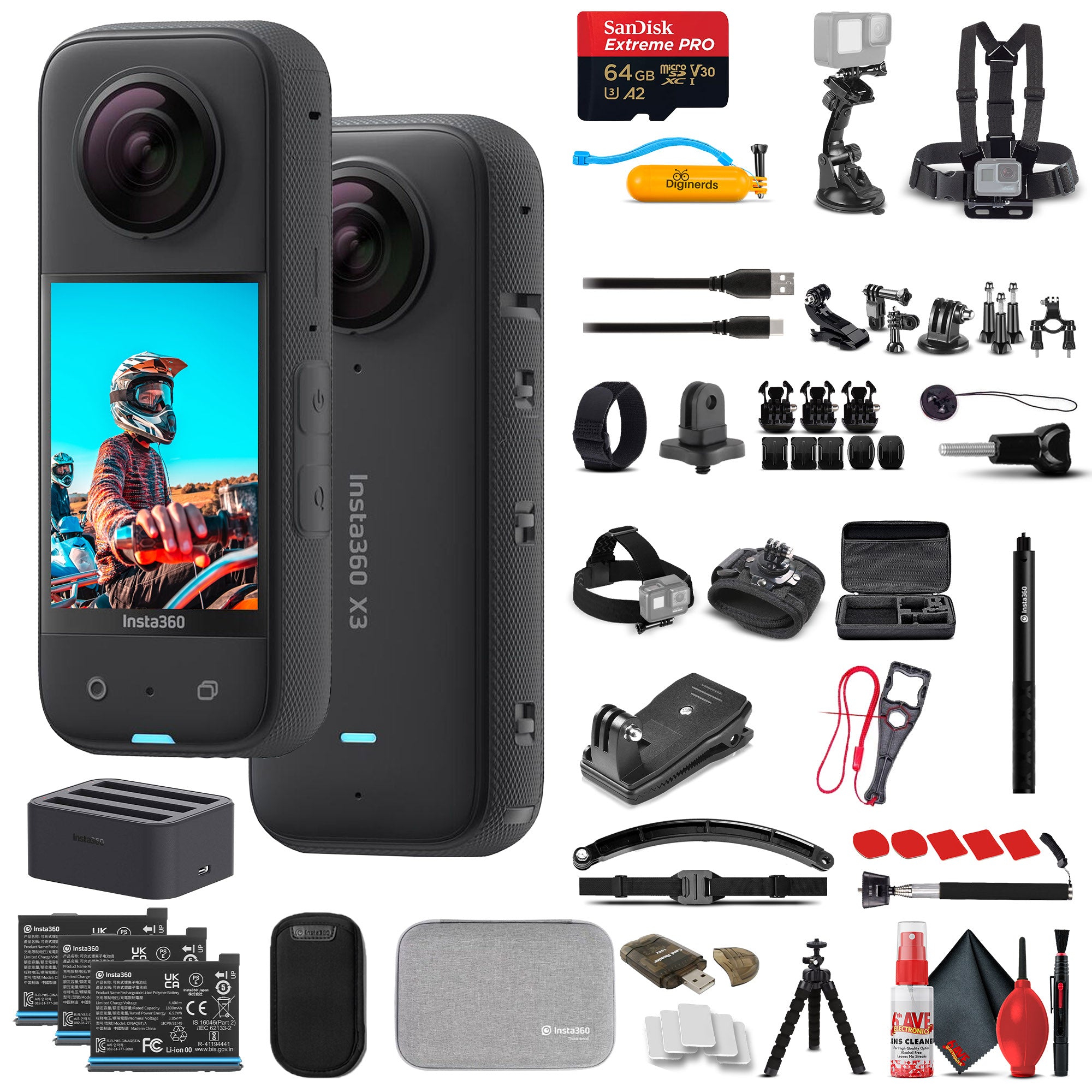 Insta360 X3 - Waterproof 360 Action Camera + 50-in-1 Accessory Bundle